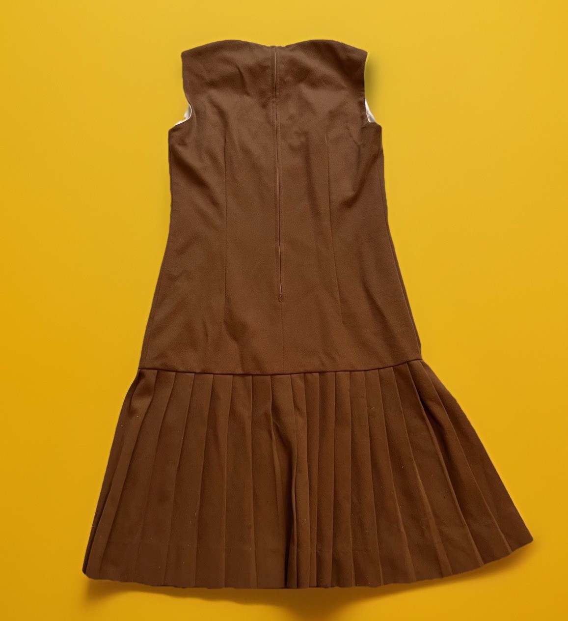 Vintage Empress Of Dallas Pleated Brown Cheerleader Sleeveless Dress, Medium