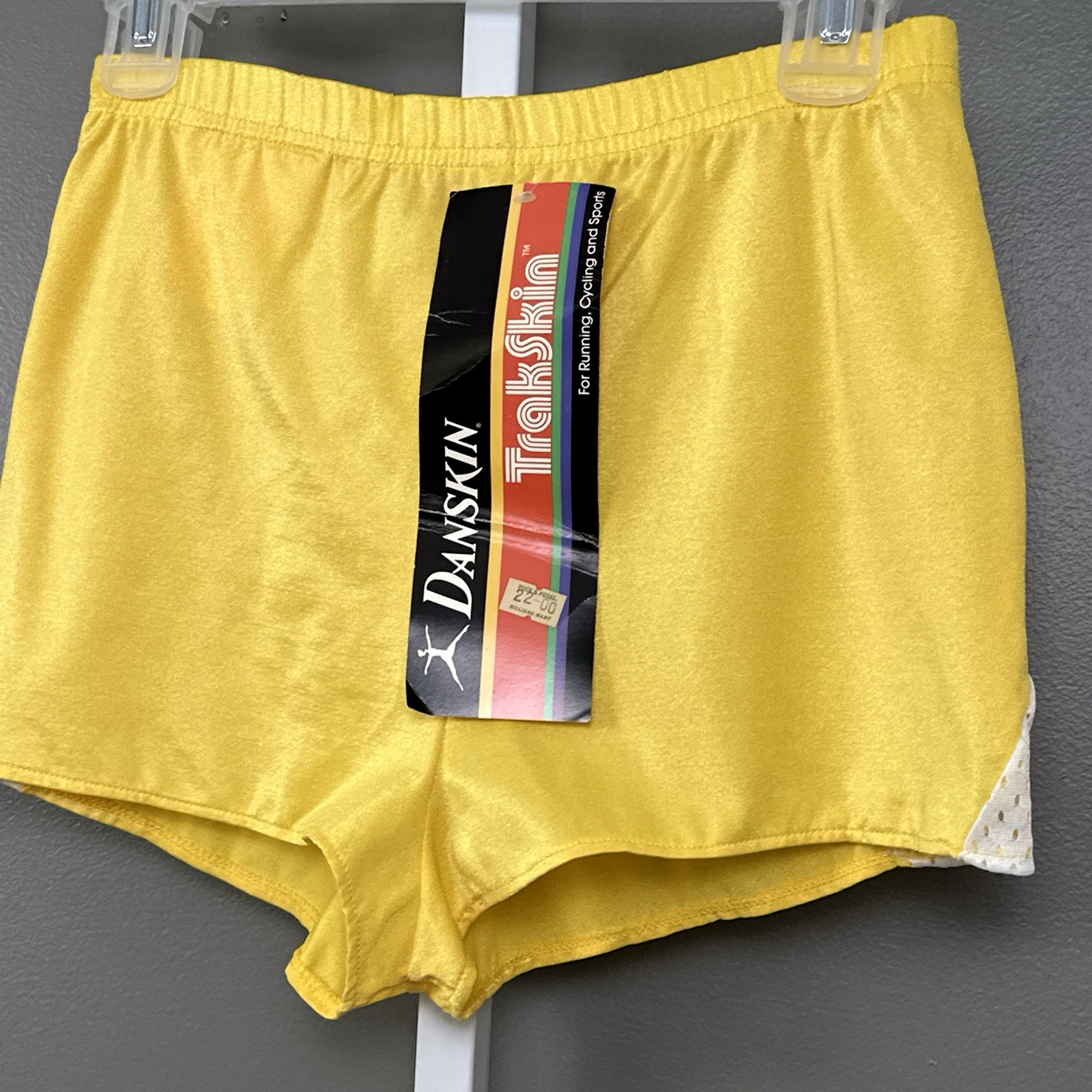 Vintage NOS Danskin Trakskin Shorts Medium Yellow Second Skin Nylon Spandex USA
