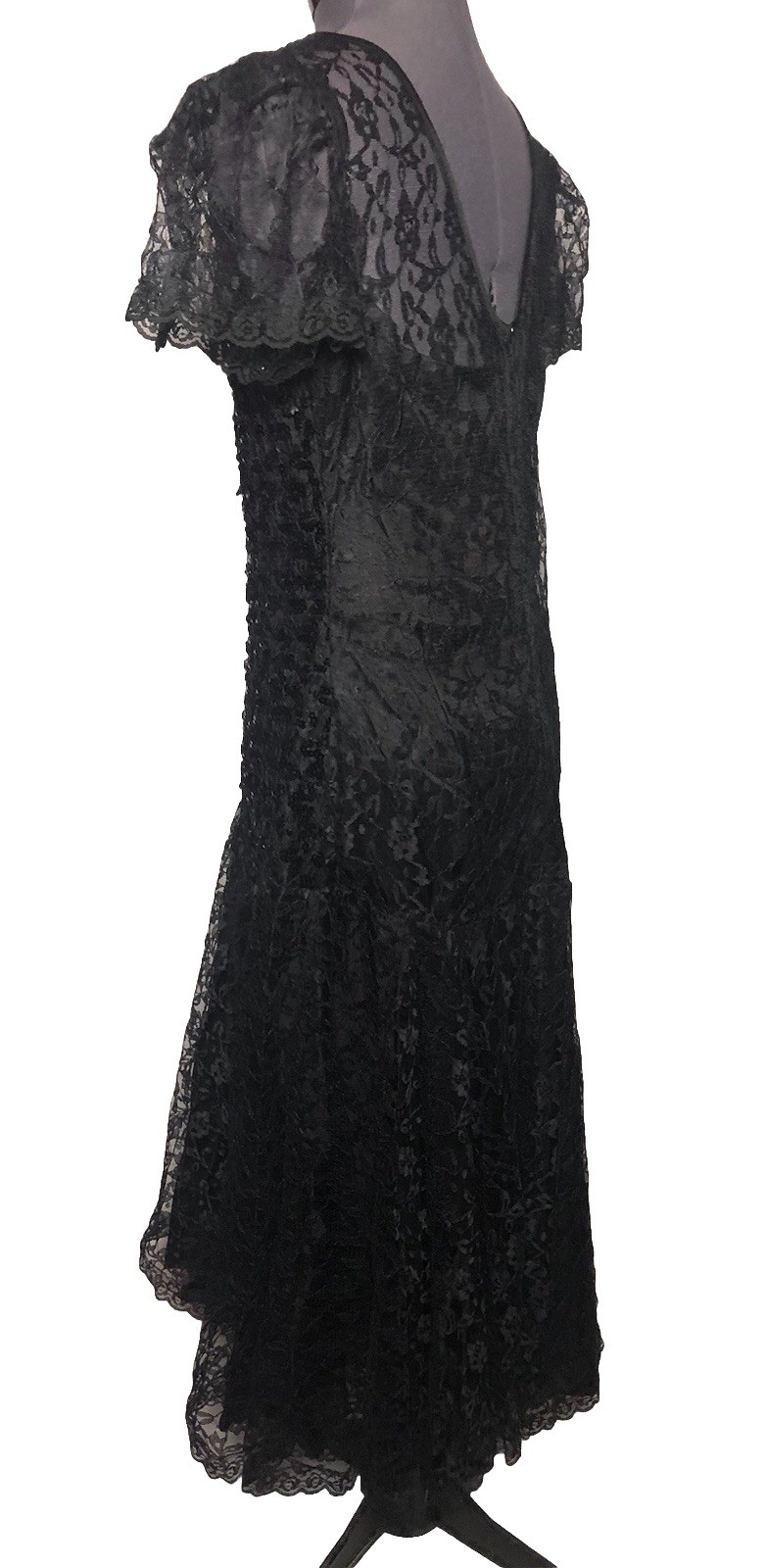 Vtg 90s Goth Lace Sequin Dress Black Witchy Whimsygoth Witchy 39-33-39 DAMAGED M