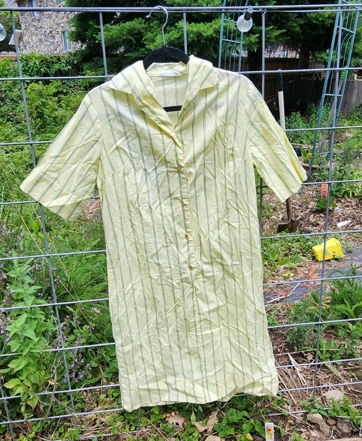 Vintage Women’s Button Up T-shirt Dress 80s Yellow Striped NPC Fashions