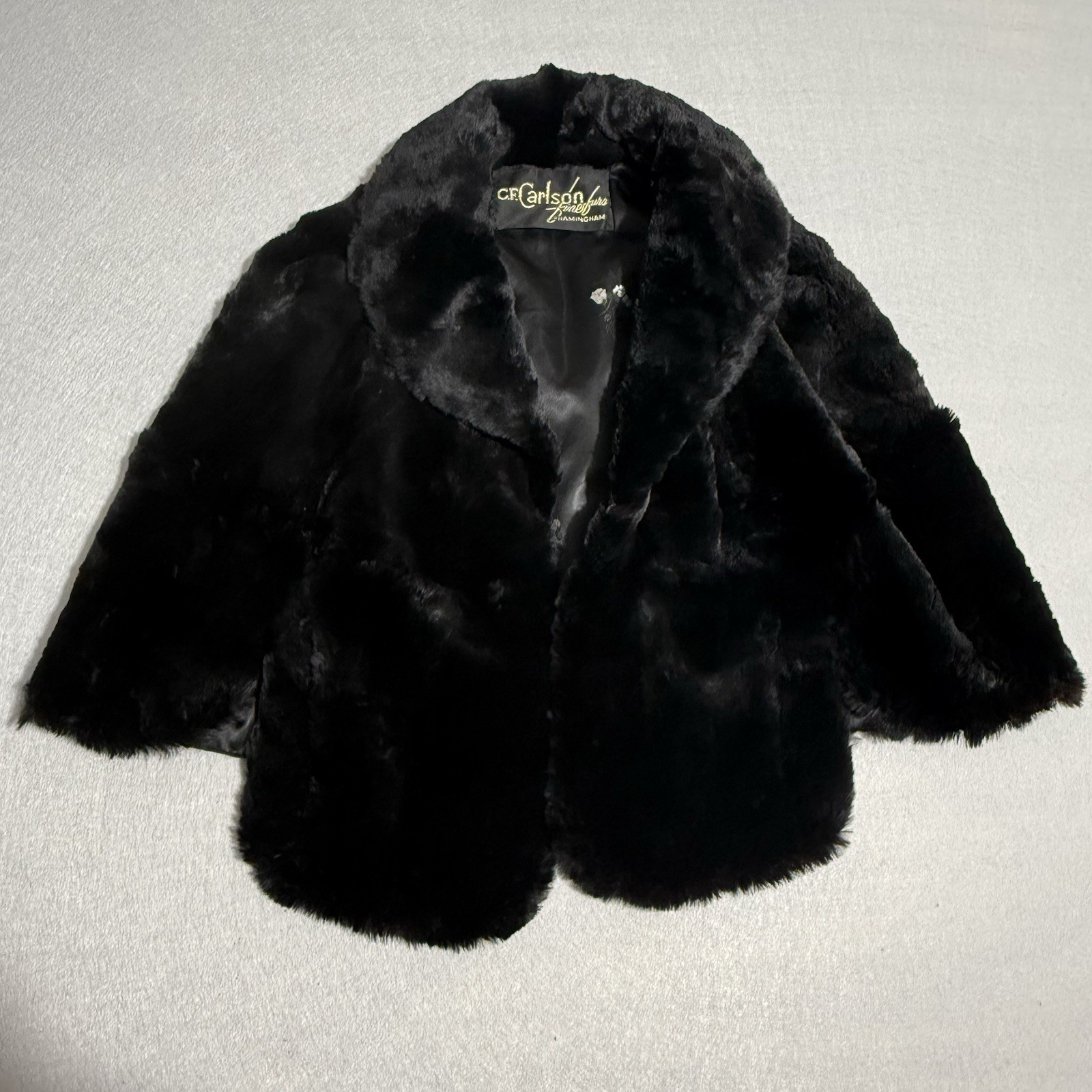 Vintage CF Carlson 1960s Real Black Rabbit Fur Stole Great Condition USA Made