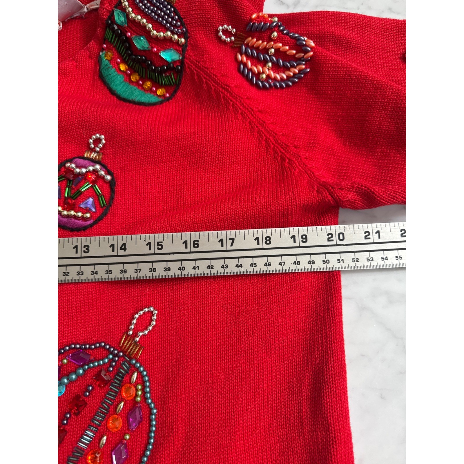 Michael Simon Vintage 1991 Beaded Christmas Ornament Cardigan Sweater Red Sz M/L