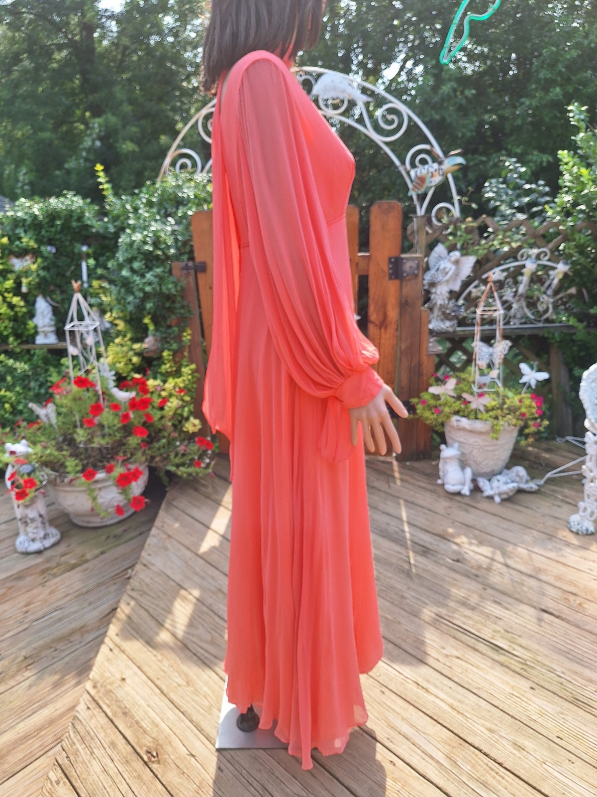 Mid-century Mod 1970s Empire Waist Chiffon Evening Gown Maxi Dress Bridesmaid L