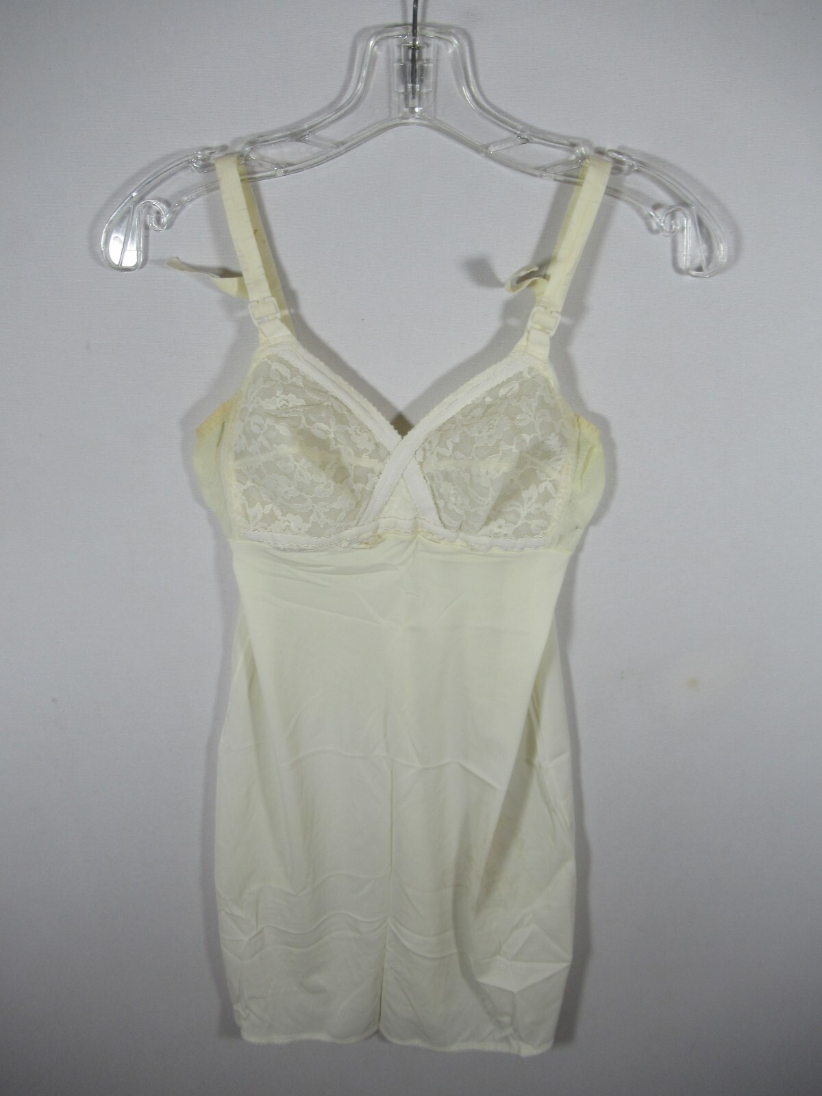 Vintage 50s 60s Loveable Satin Full Dress Slip Size 34B Ivory USA Made Lace