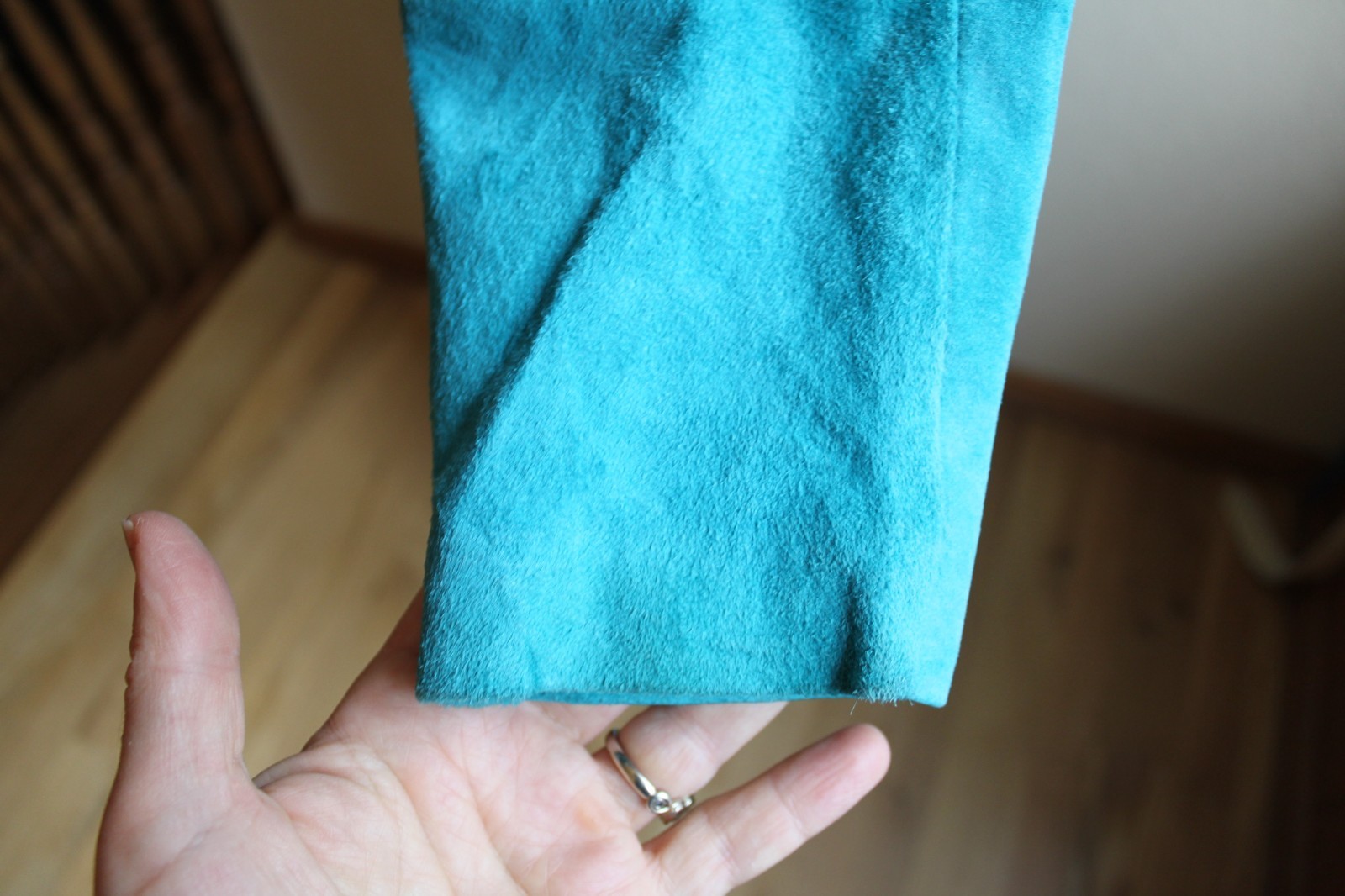 Vintage 80’s Turquoise Suede Leather Fitted Dress From Nordstrom L 28″ waist