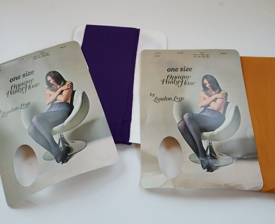 Vintage Mod 1960s London Legs Nylons Tights New NIP Purple Yellow One Size