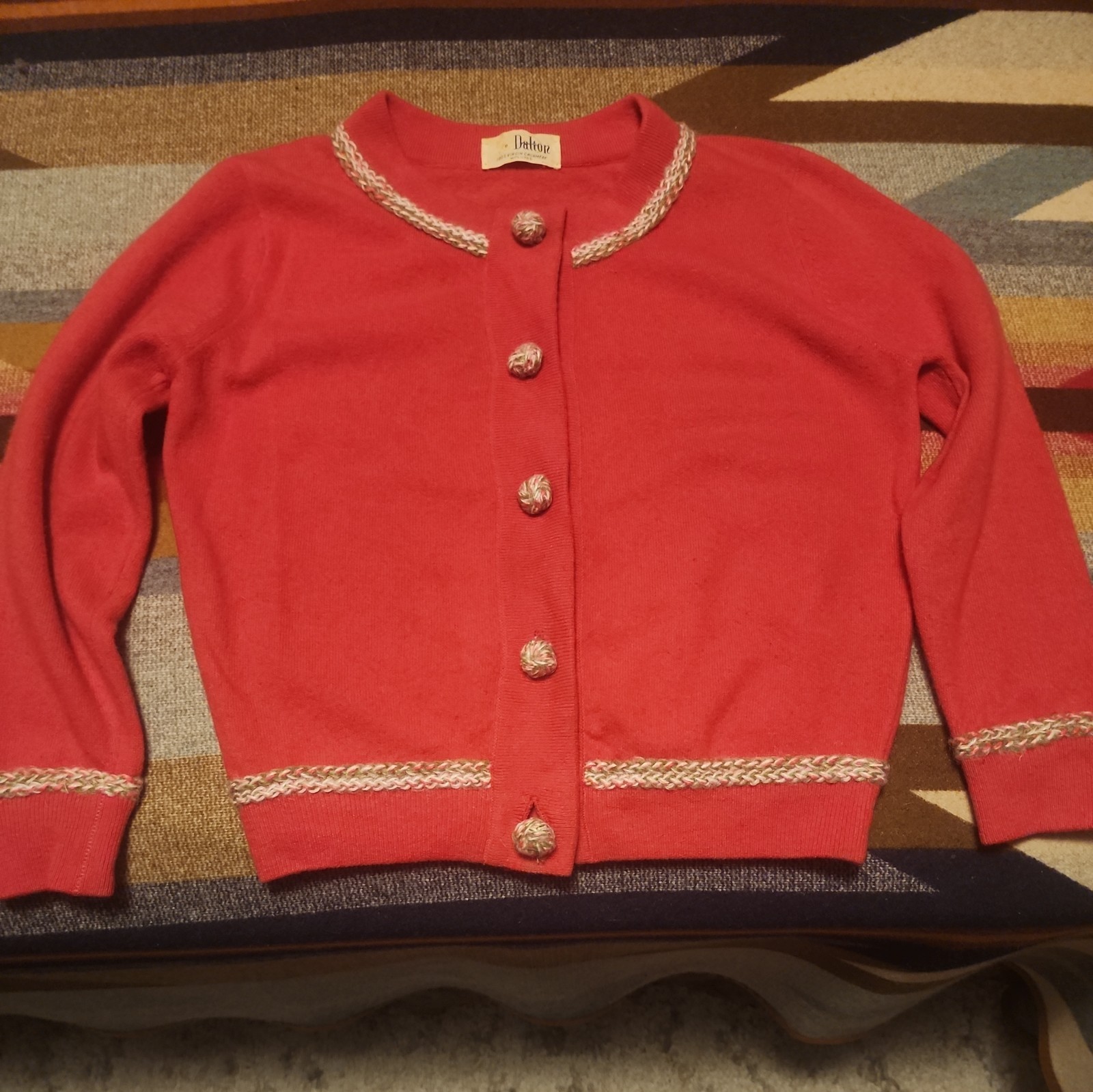 Vintage 1950s Dalton 100% Virgin Cashmere Soft Cardigan Sweater Pink S Pin Up