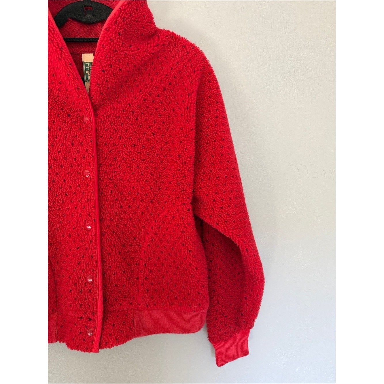 Vintage LL Bean Red Polka Dot Sherpa Fleece Jacket – Deep Pile Bomber Size M