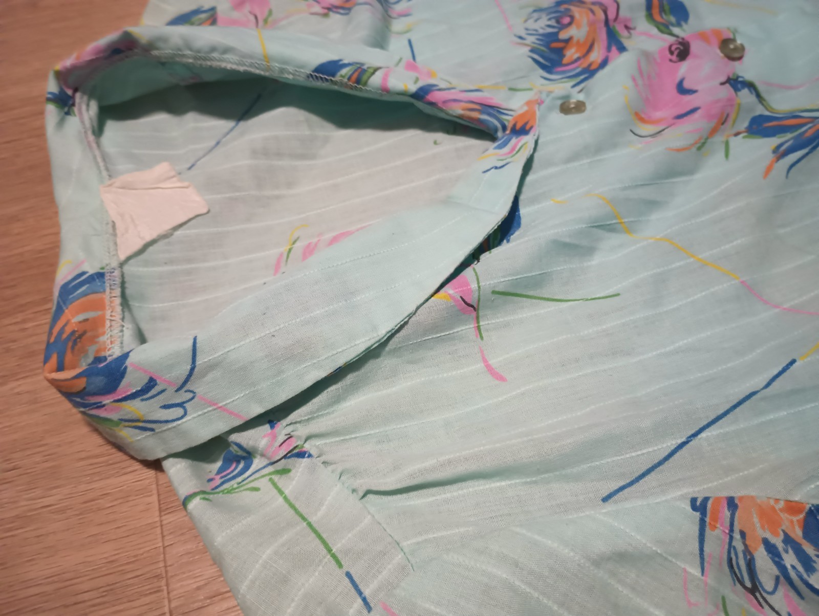 Vtg 80s Green Blue Shawl Collar Button Up Blouse Top new wave kitsch paint M L