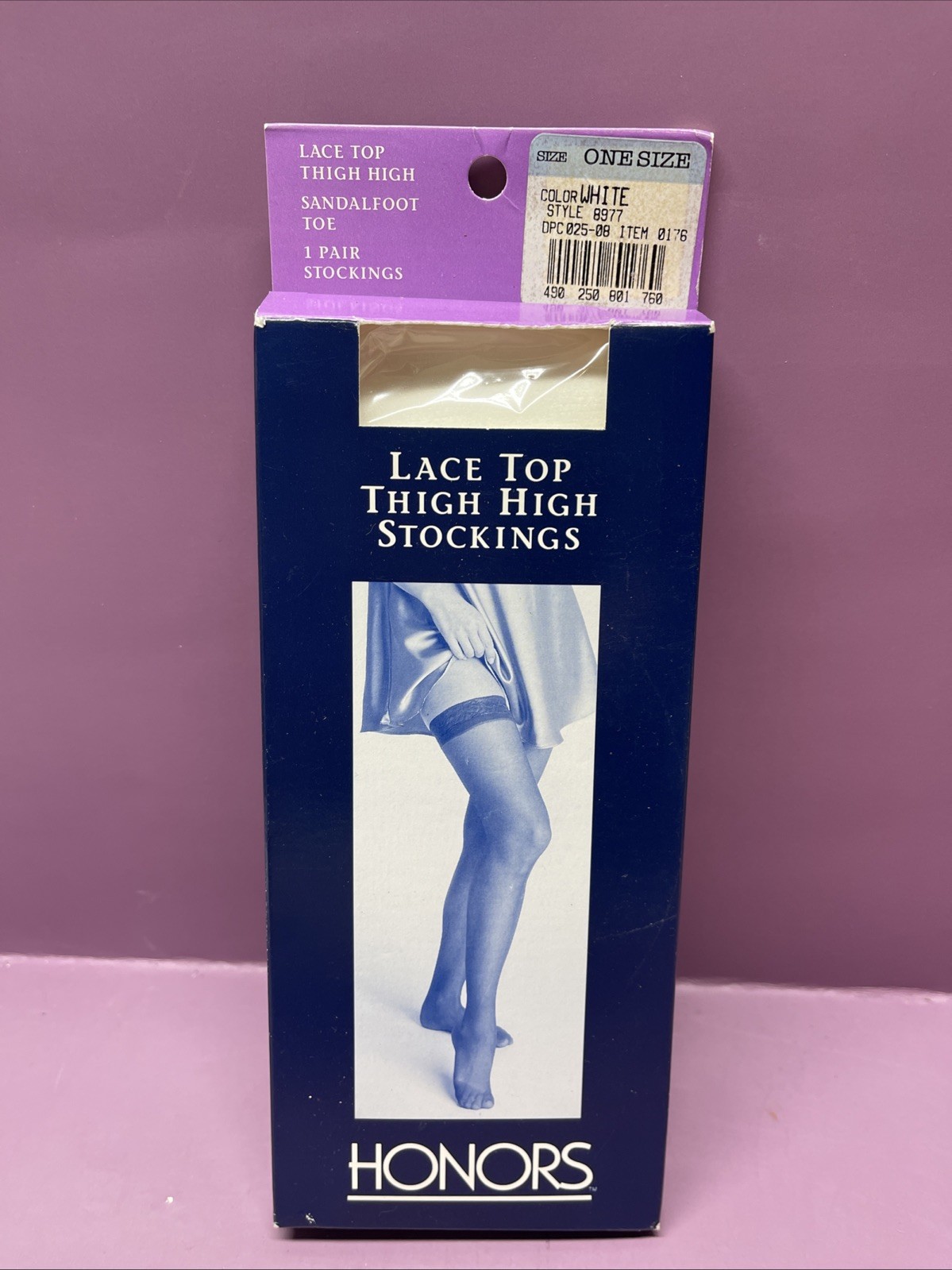 Vintage Honors Hosiery Lace Top Thigh High Stockings One Size White
