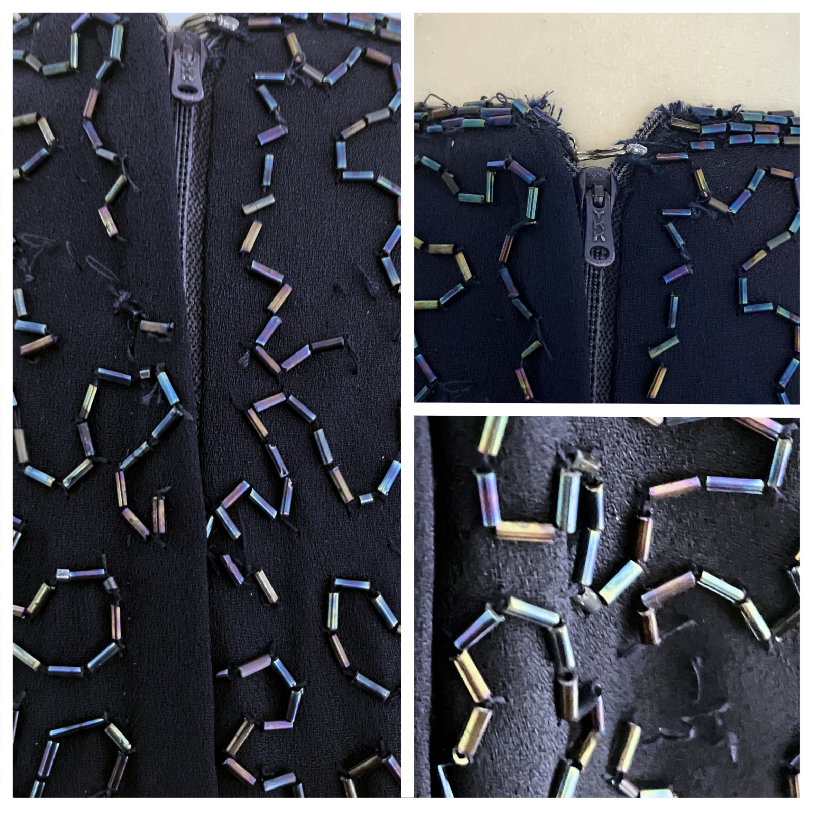 Vintage 80s 90s Navy Blue Beaded Formal Dress Long Sleeves. XL/XXL. Modest