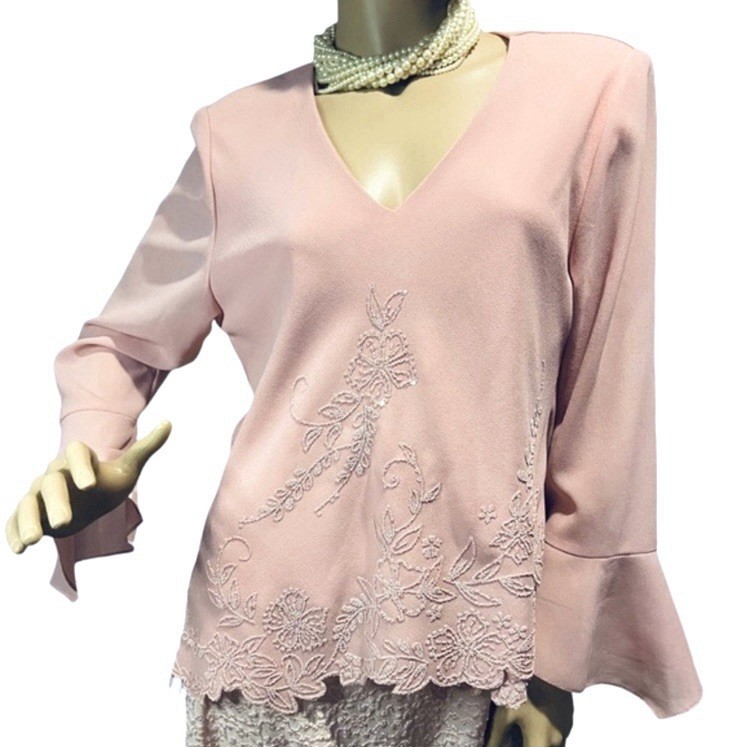 Vintage SALLY Floral Beaded Sequined Top Blouse L