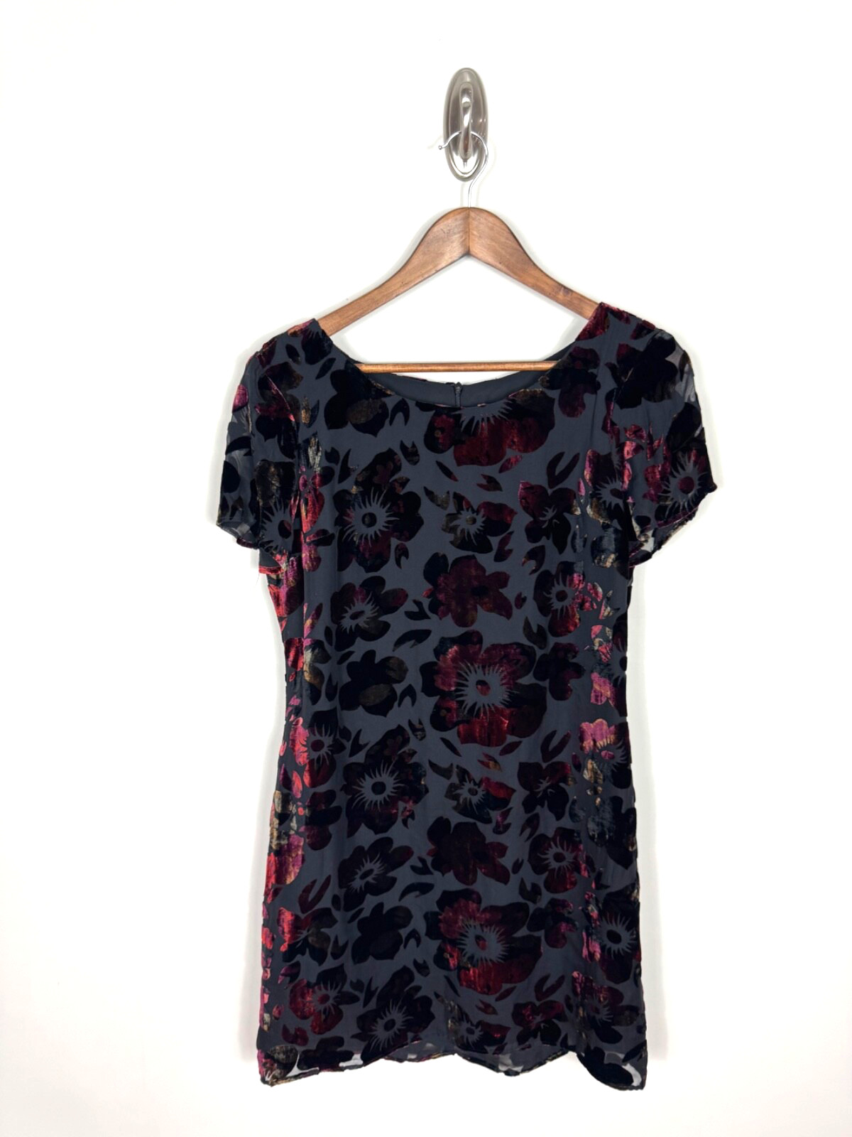 Vintage Harold’s Silk Blend Velvet Embossed Floral Shift Dress Size M, Marked 10