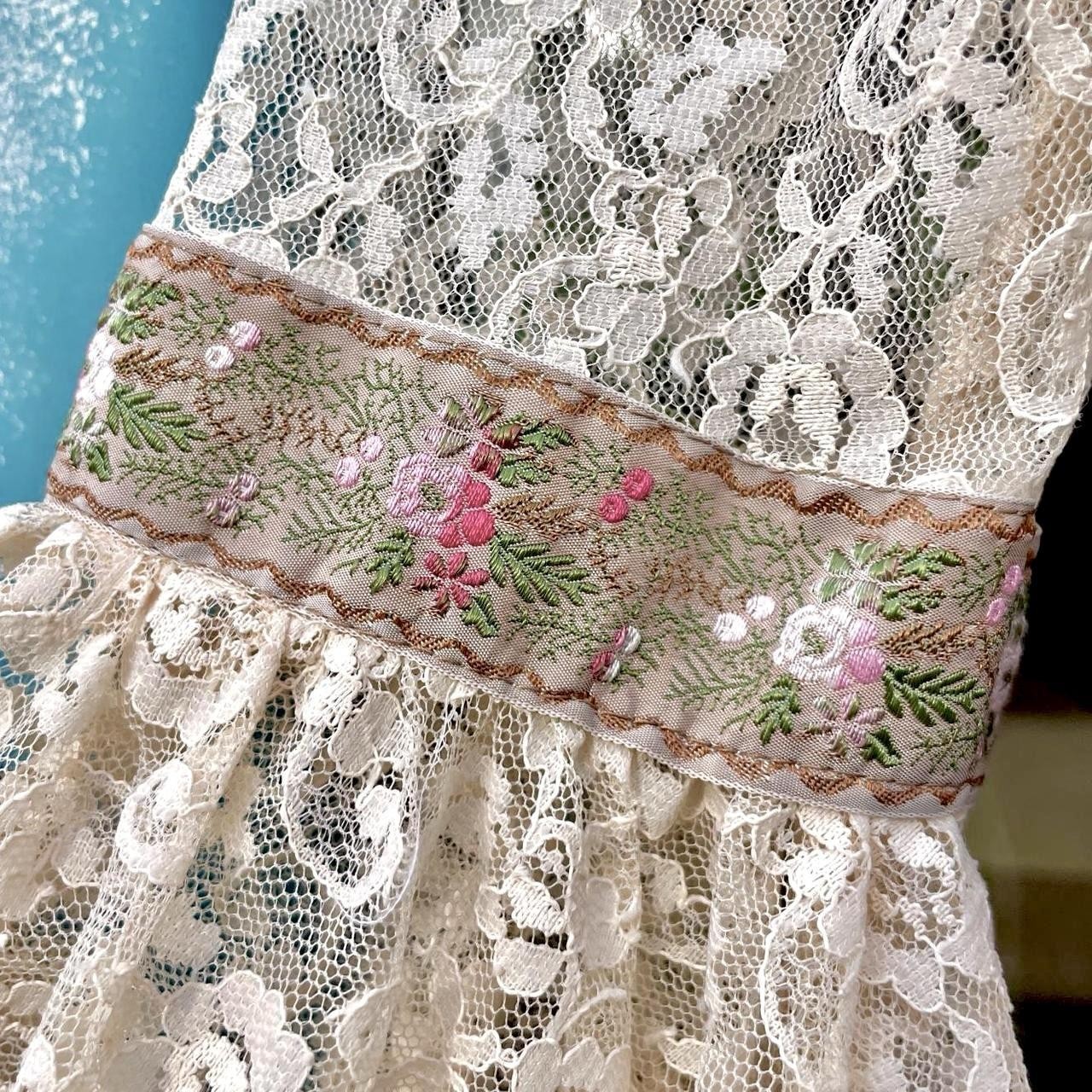 70s Candi Jones california lace maxi gown w/ bell cuffs