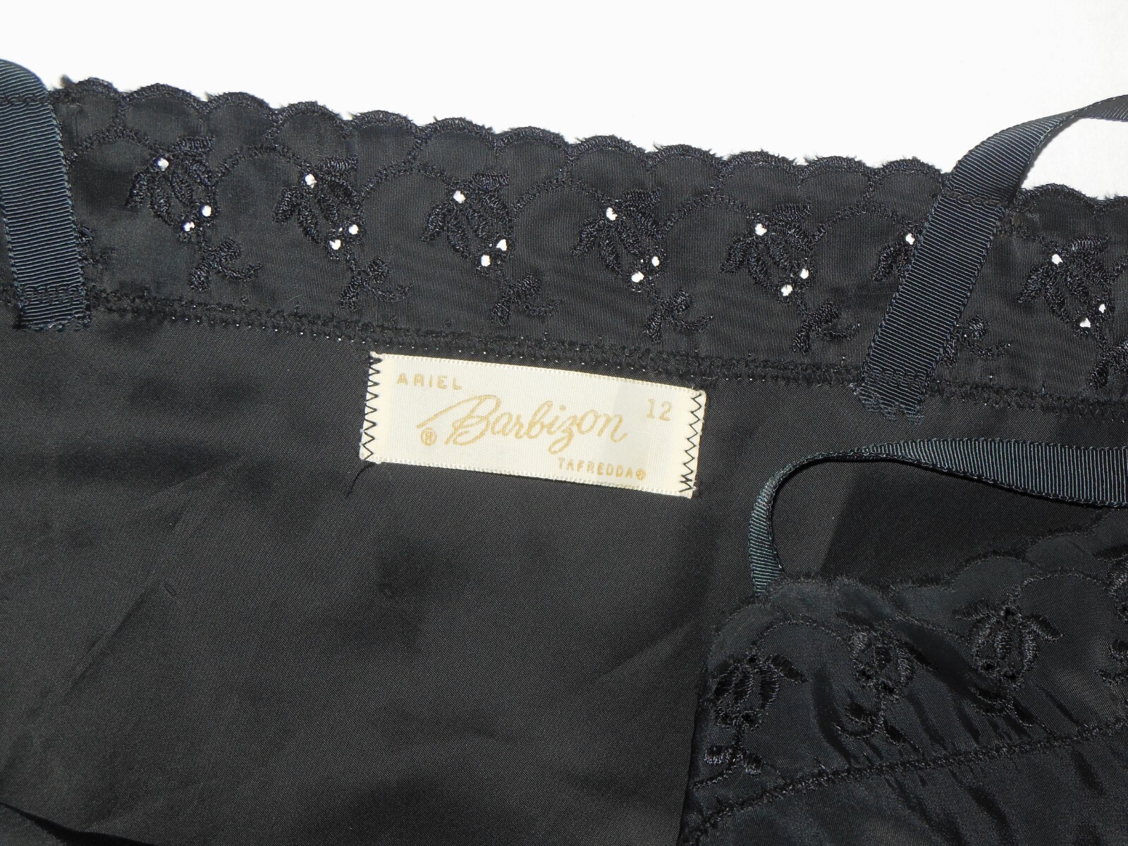 Ariel Barbizon Full Slip sz 12 Black Tafredda Bias Cut Vtg 1950’s Adj Straps
