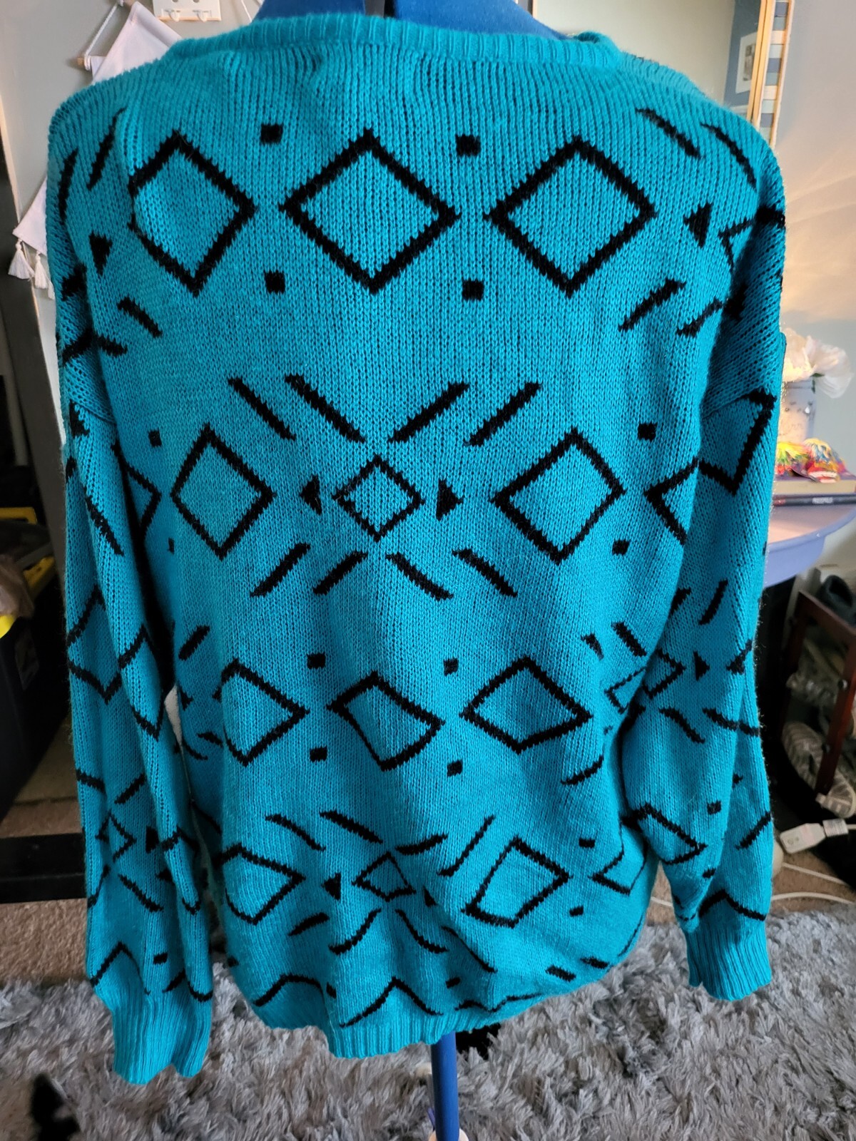 Vintage 90s Boundary Waters Aqua & Black Geometrical Design Seater sz L Womens