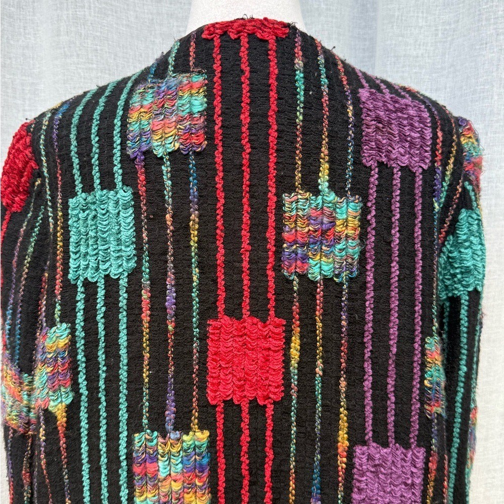 Vintage knitted multicolor patchwork black red green cardigan jacket