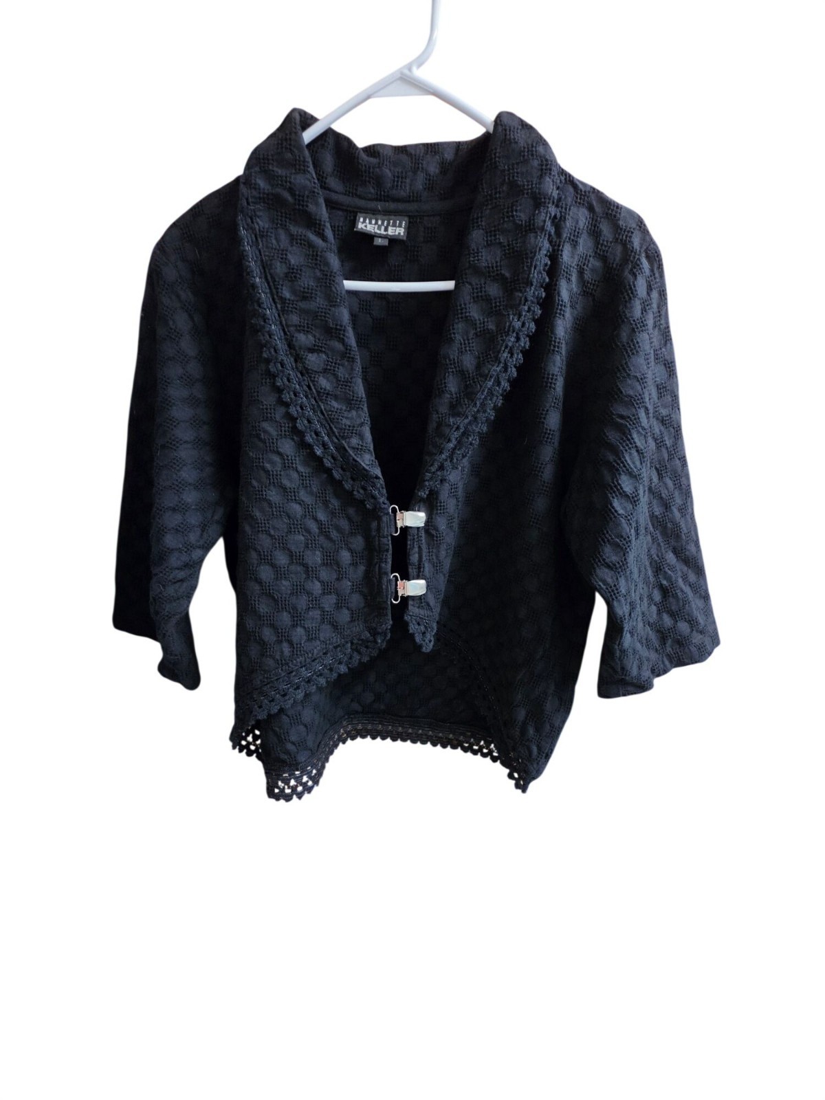 VTG Nannette Keller Black Cotton Lace Cape Shrug Jacket „L” High Low Whimsigoth