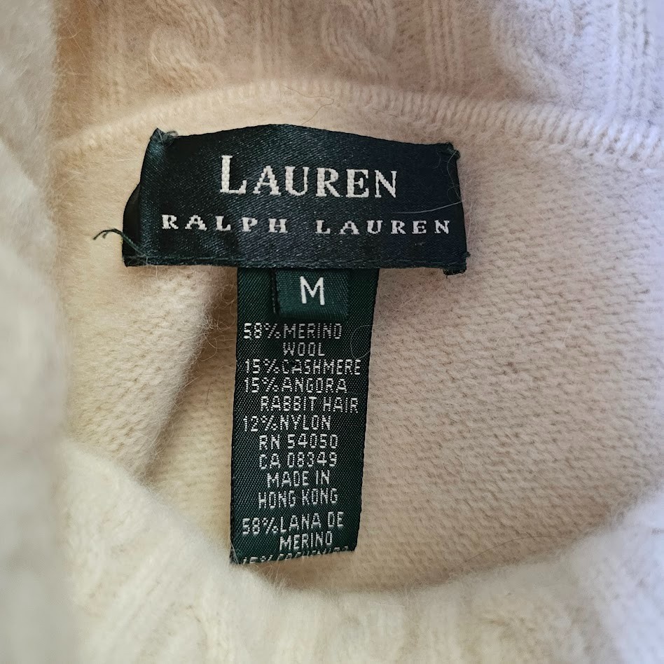 Vintage 90s Preppy Ralph Lauren Merino Cashmere Rabbit Hair Cable Knit Sweater M