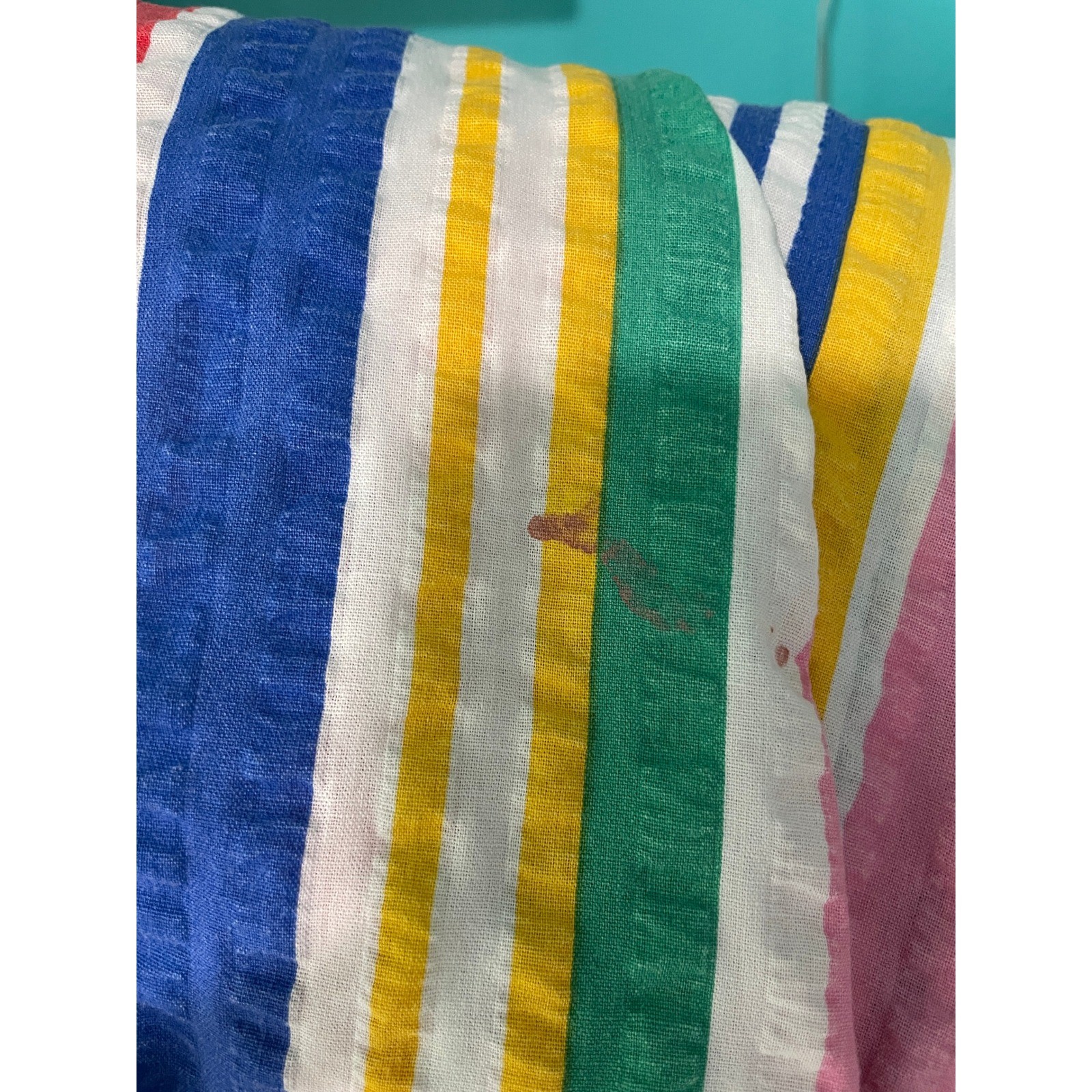 Miss Elaine Rainbow Stripe House Muu Muu Dress Vintage Boho Grannycore Med