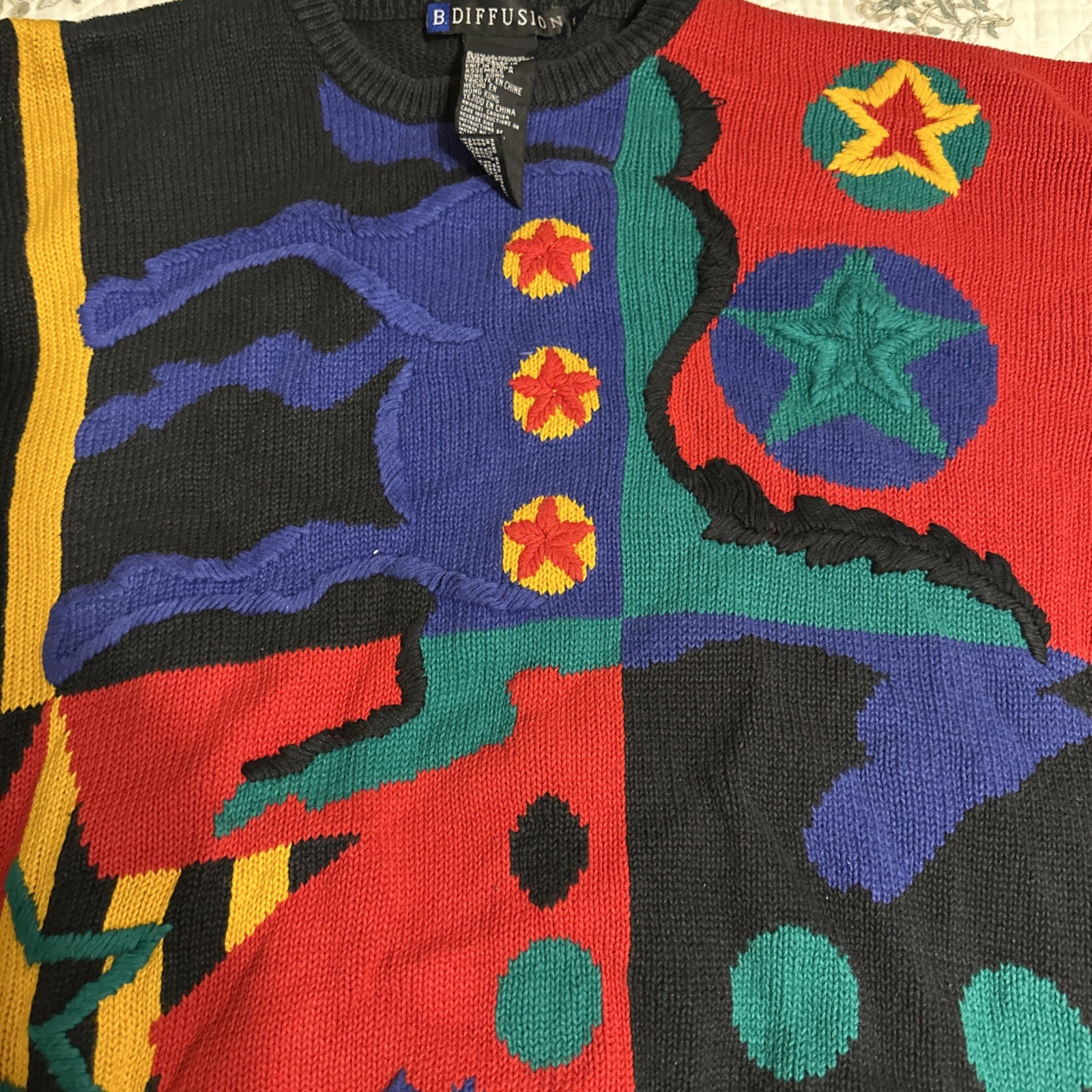 Women’s VINTAGE 1993 I.B. DIFFUSION RETRO 3D Knit Horse SWEATER L