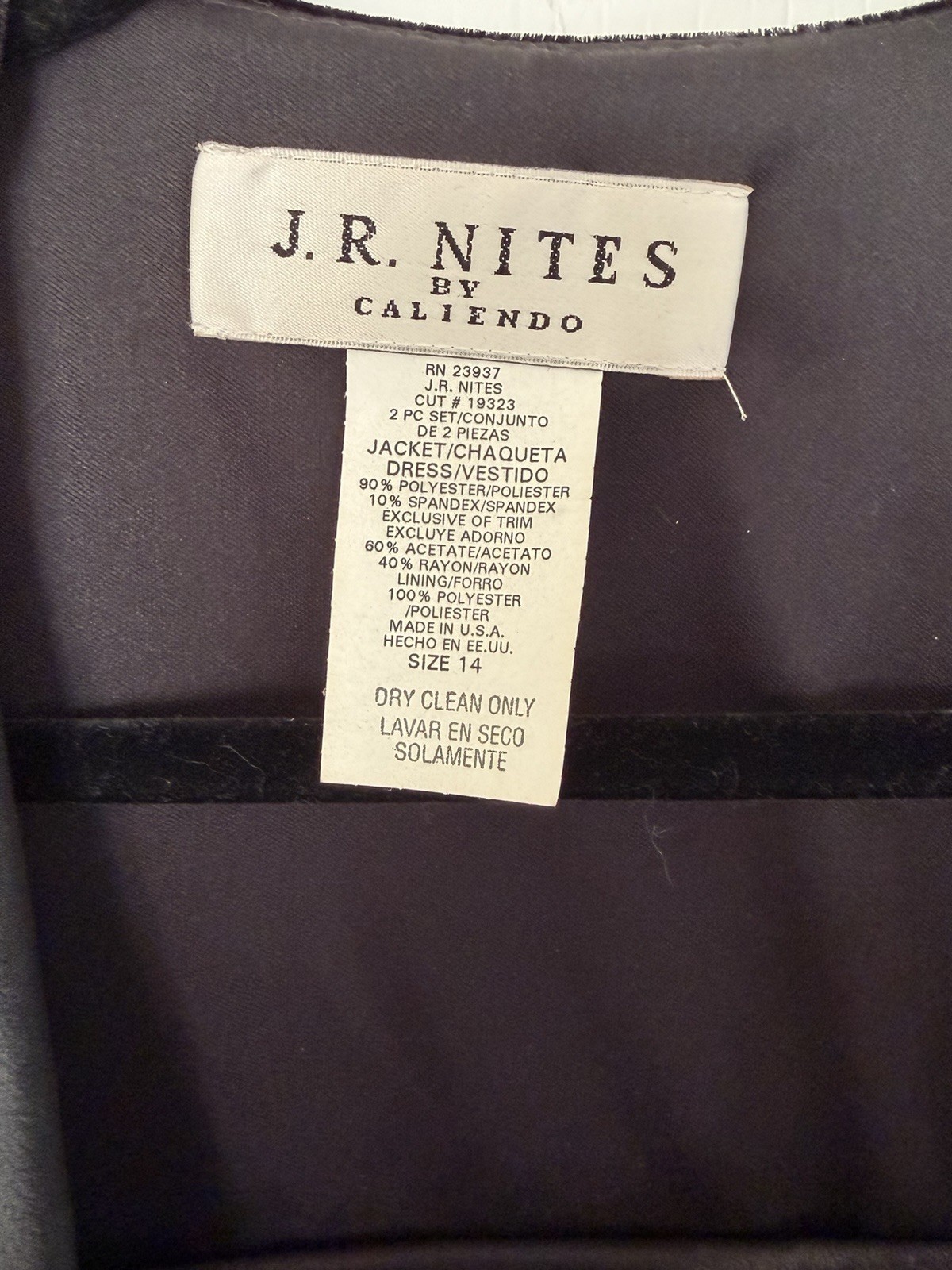 VTG J. R. Nites by Caliendo Black Velvet Evening Dress With Jacket Size 14