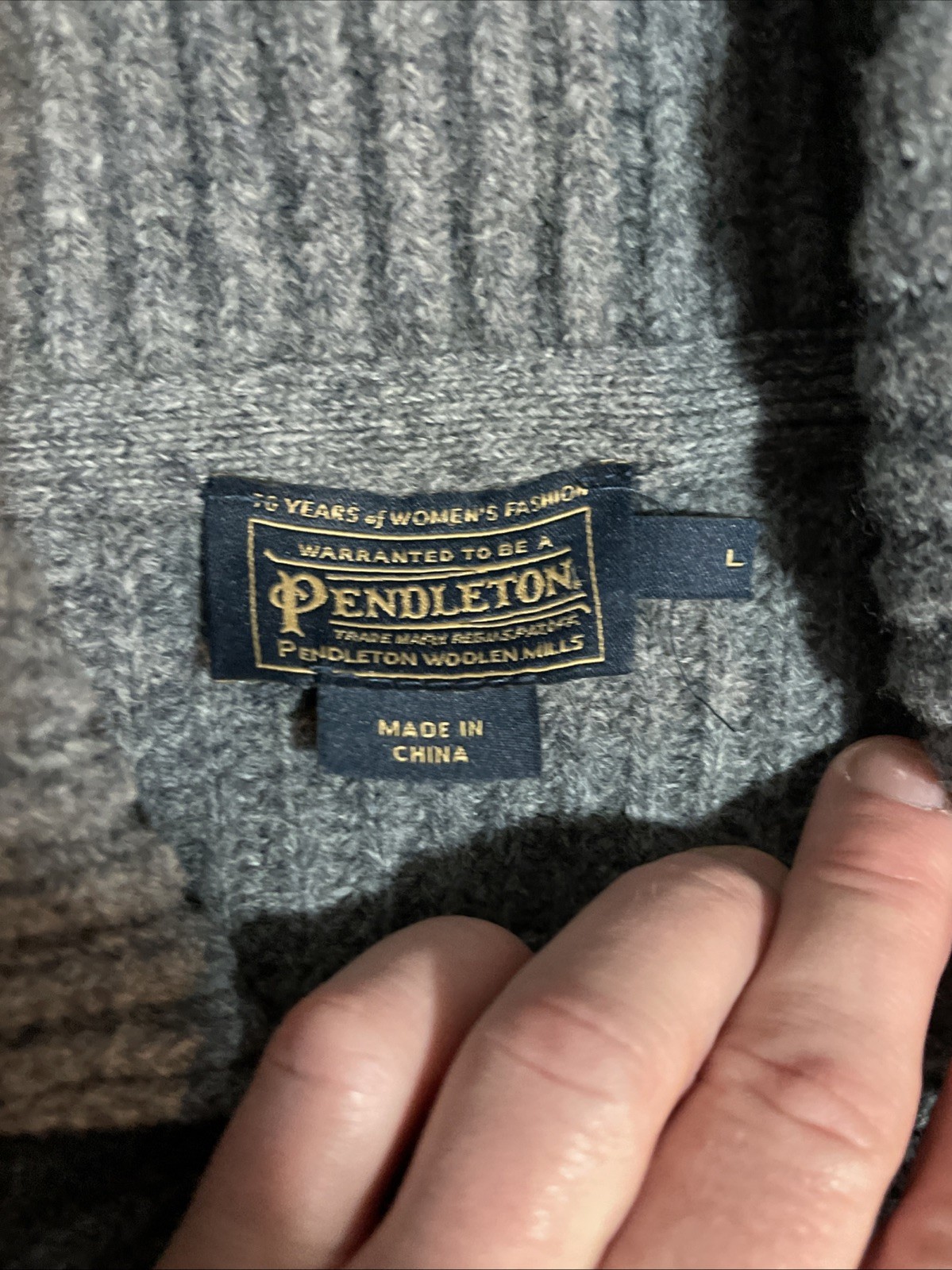 VTG Pendleton Cardigan Belt Lambs Wool L Gray Button Collar