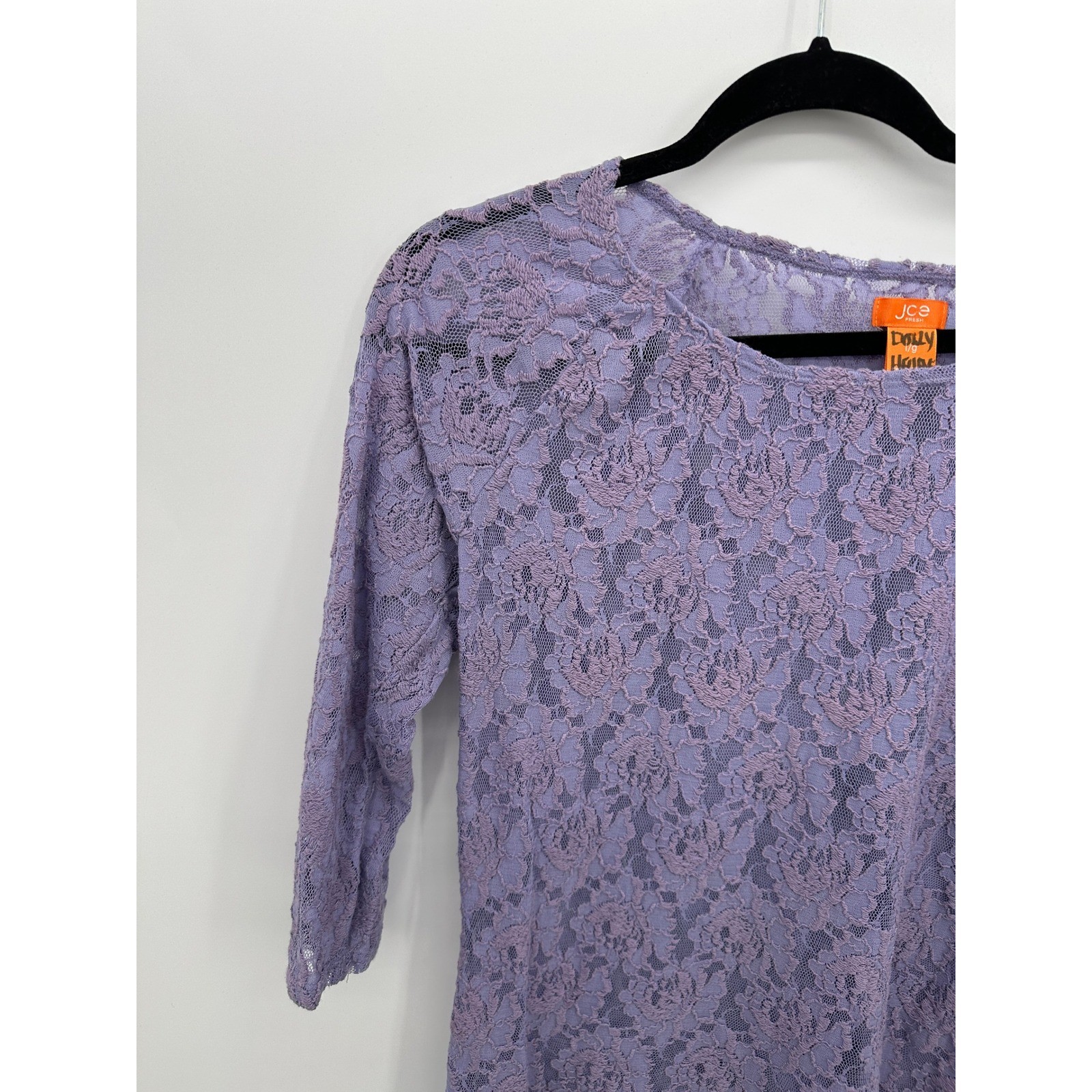 Purple Lace Y2K Boho Festival Fairy Top Sz L Sheer Floral Grunge Coquette