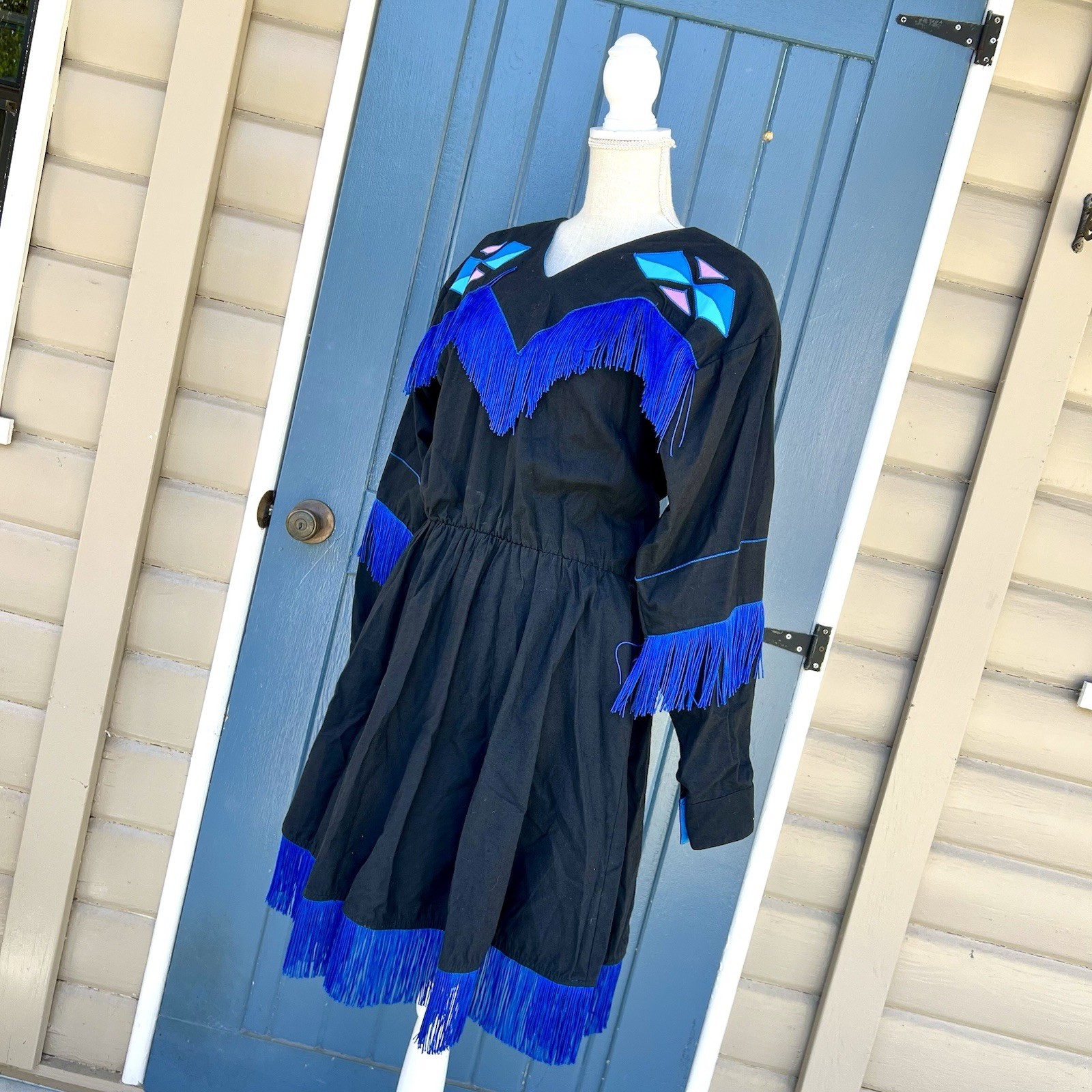 VTG 80s Back at the Ranch Western Fringe Dress Rodeo Cowgirl Southwest Size S
