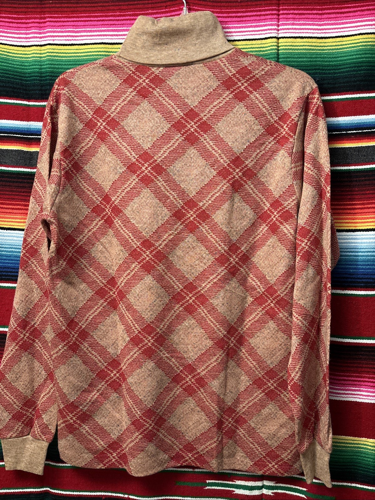 Vintage 70’s Cotton Blend Plaid Turtle Neck Sweater size L N.O.S Unisex