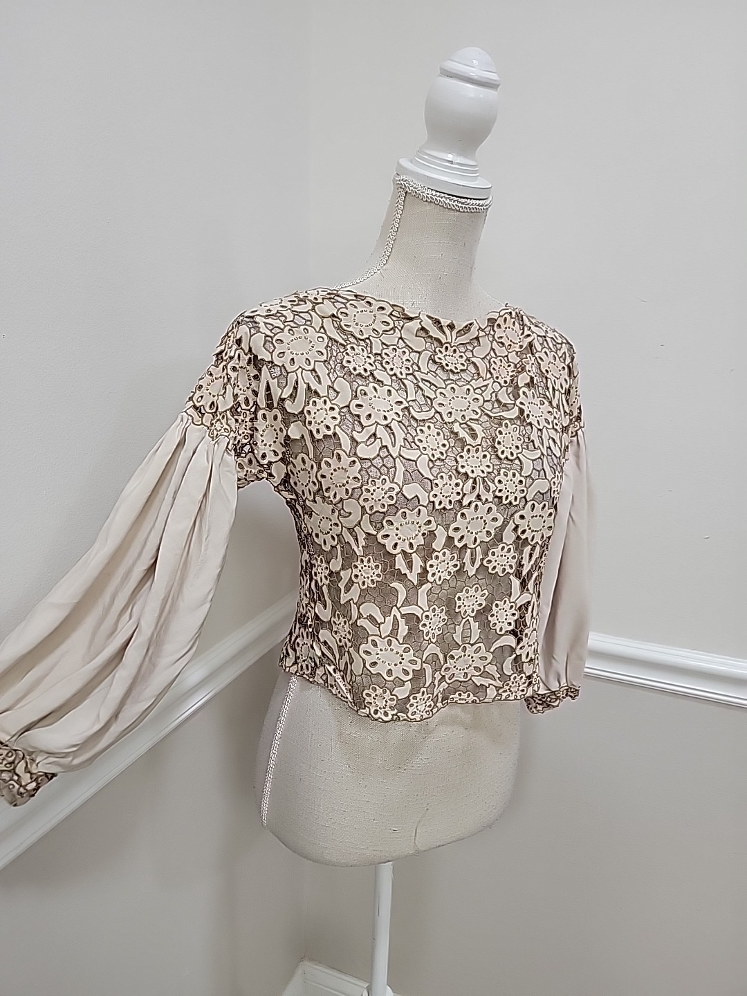 Antique Edwardian / Early 1920s Lace Tea Blouse – Hand-Embroidered Tape Lace