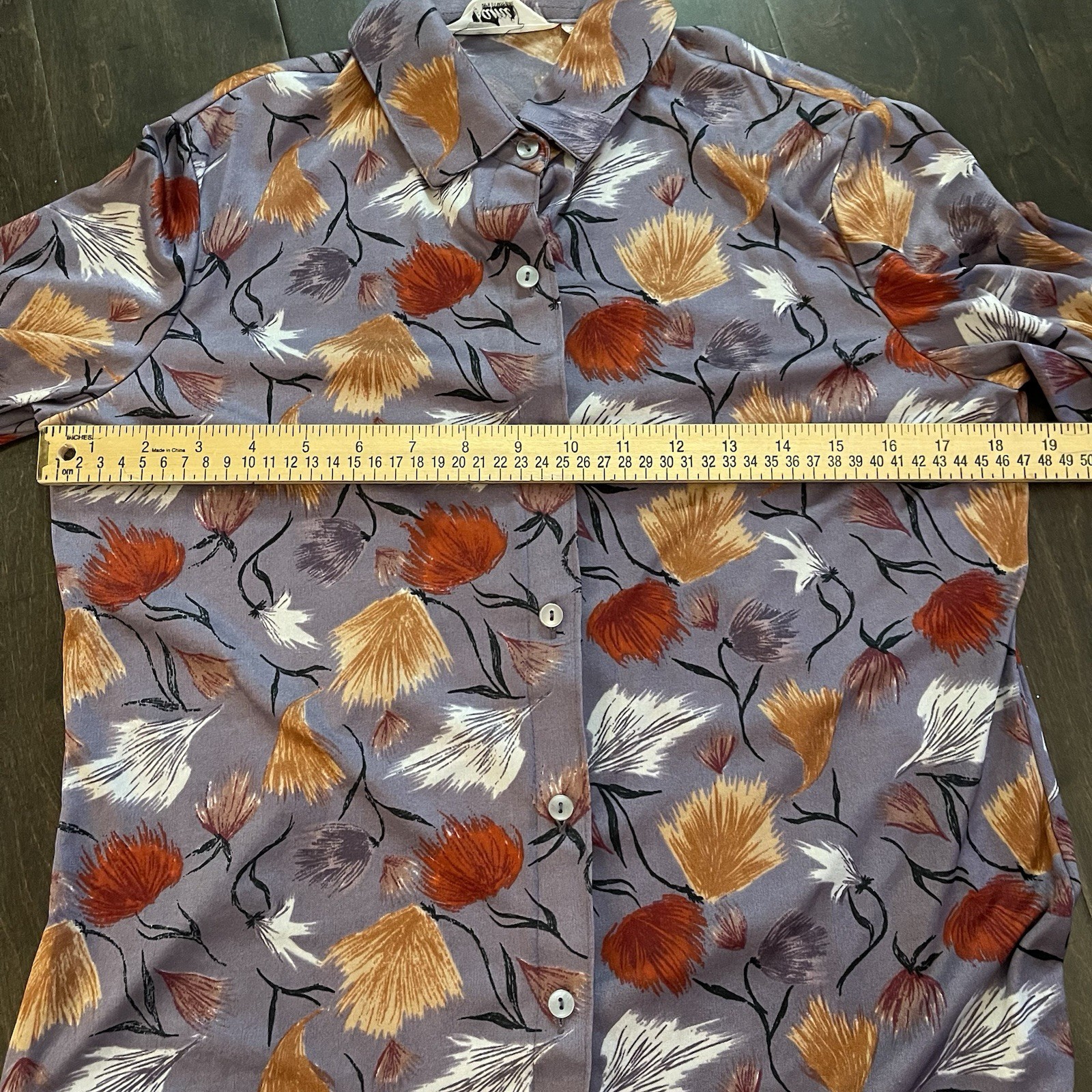 Vintage 1970’s Tami Nylon Shirt Purple Mauve Fall Floral Print Teen Size 11/12