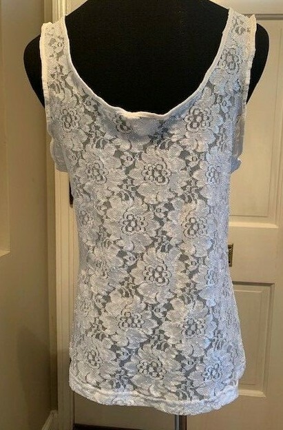 Beautiful All Over Lace White Camisole w/Satin Trim Size Large
