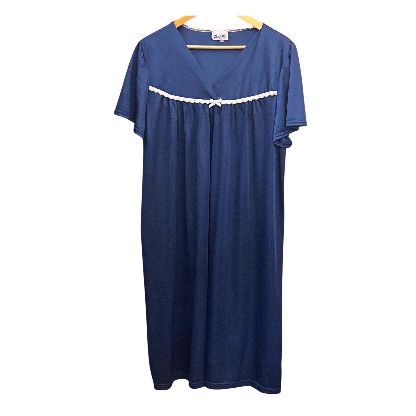 70s Paulette Nightgown Vintage Blue Lace Trim Grannycore Coquette Loungewear