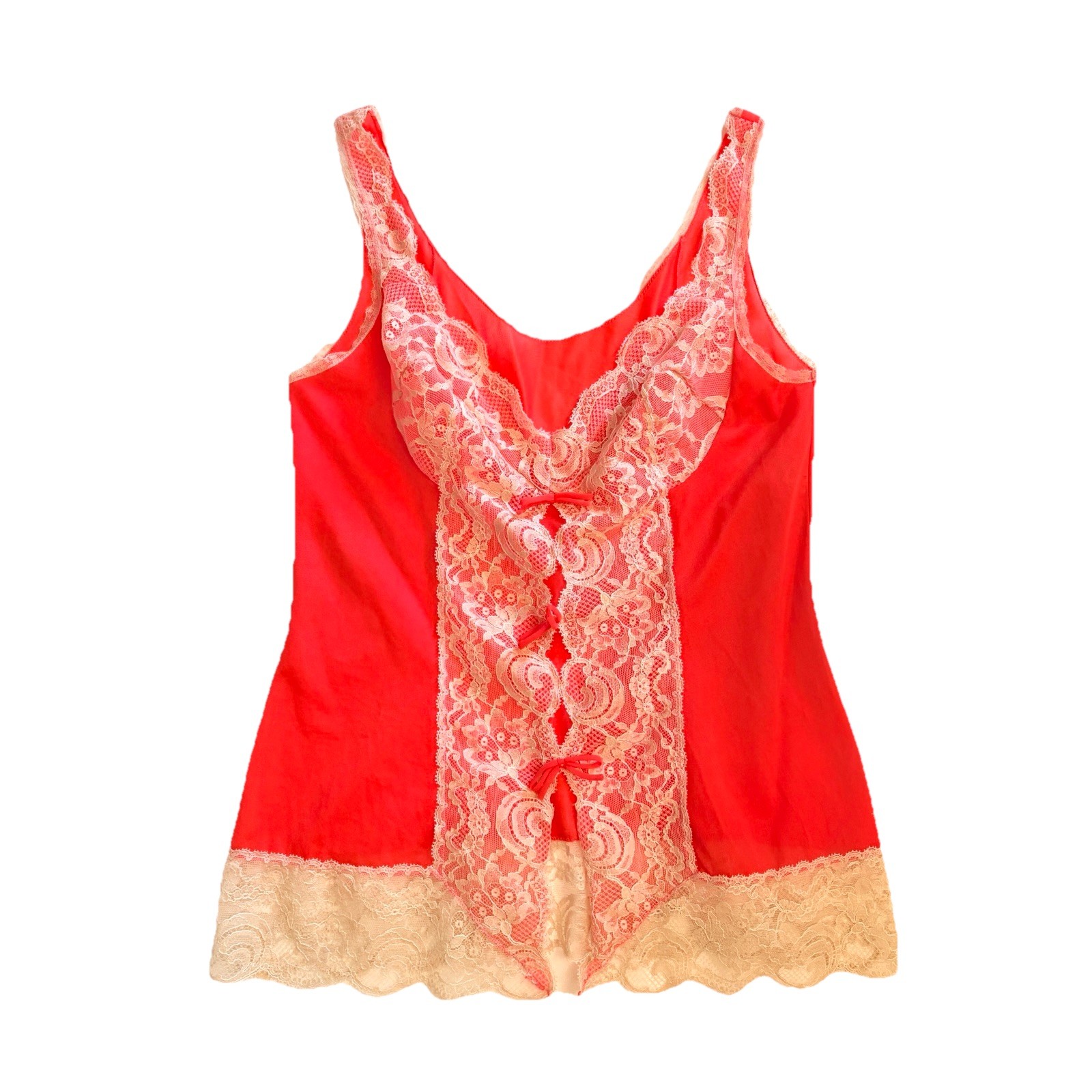 Vtg 60s 70s Hollywood Vassarette Lace Camisole Coral Pink Tank Top Crepelon 34