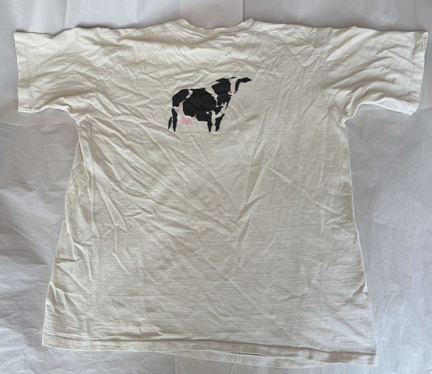 Vtg 80’s Oneita Power-T Stanford Farm Animal Size XL Cream Single Stitch T-shirt