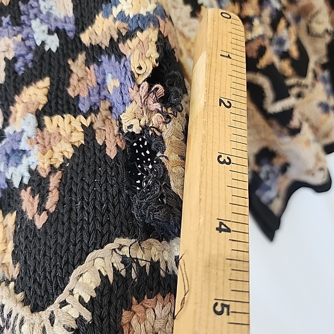 Vintage Crystal – Kobe Hand Knit Floral Grandma 80s Sweater Sz LG Cotton,Ramie