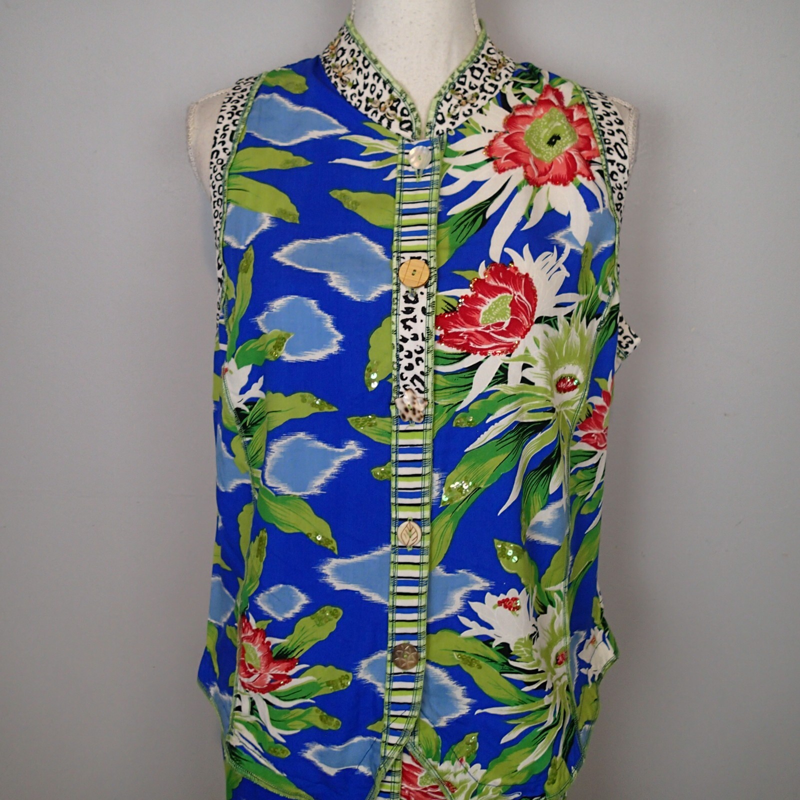 FAITH by Celia Forrester Set S Top Skirt Tropical Floral Shirt hawaian blue