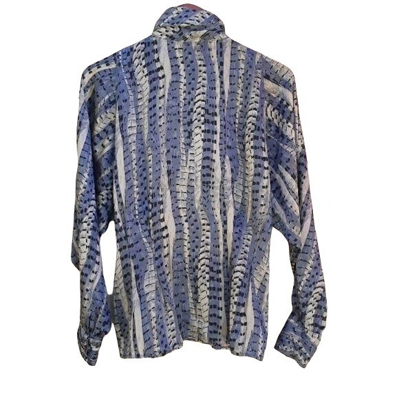 Vintage Tess Blouse 12 Blue Python Mock Neck Bishop Romeo Renaissance Rare