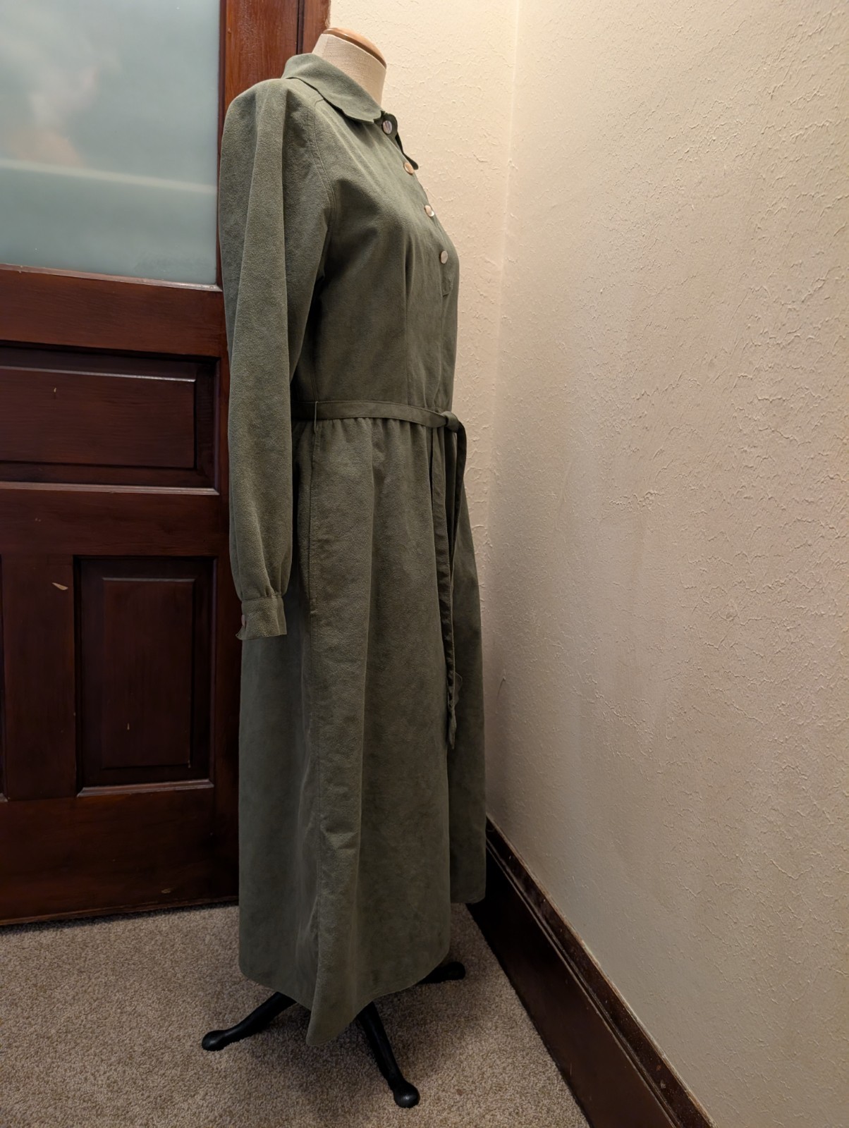1970’s Joan Leslie By Kasper Ultrasuede Green Dress With Belt Women’s Large
