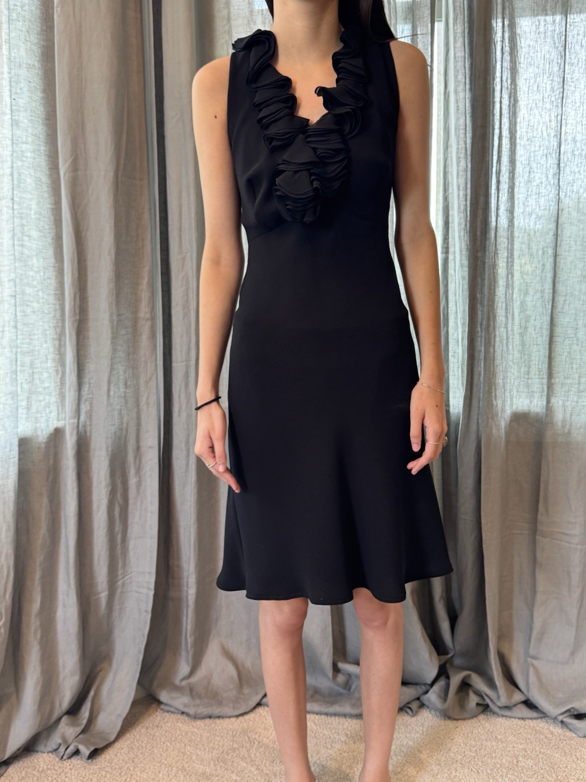 Vtg Jones New York Evening Black Dress Size 8 Minimalist Chiffon 60’s Style