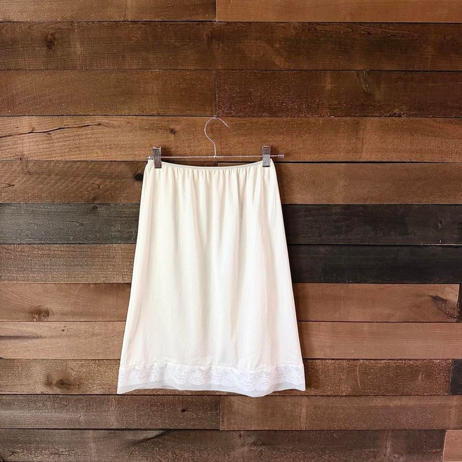 Vintage White Lace Trim Half Slip Nylon Petticoat Made In USA Medium