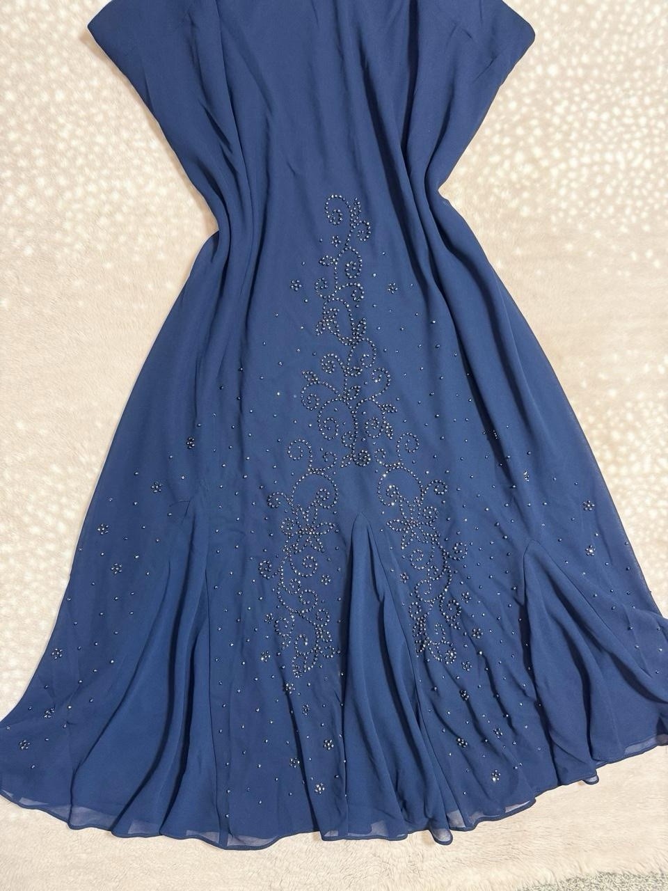 Vintage Dark Blue Beaded Gem Embellish Fairy Formal Gown Dress Plus Size 32W 5X