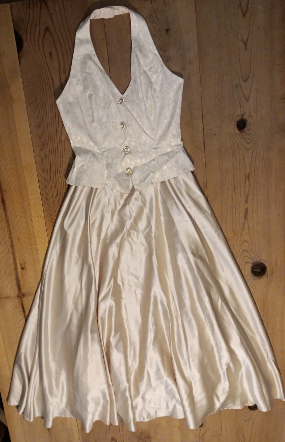 Vtg Dave & Johnny Womens 12 Maxi Dress Formal Halter Brocade Vest Satin Skirt