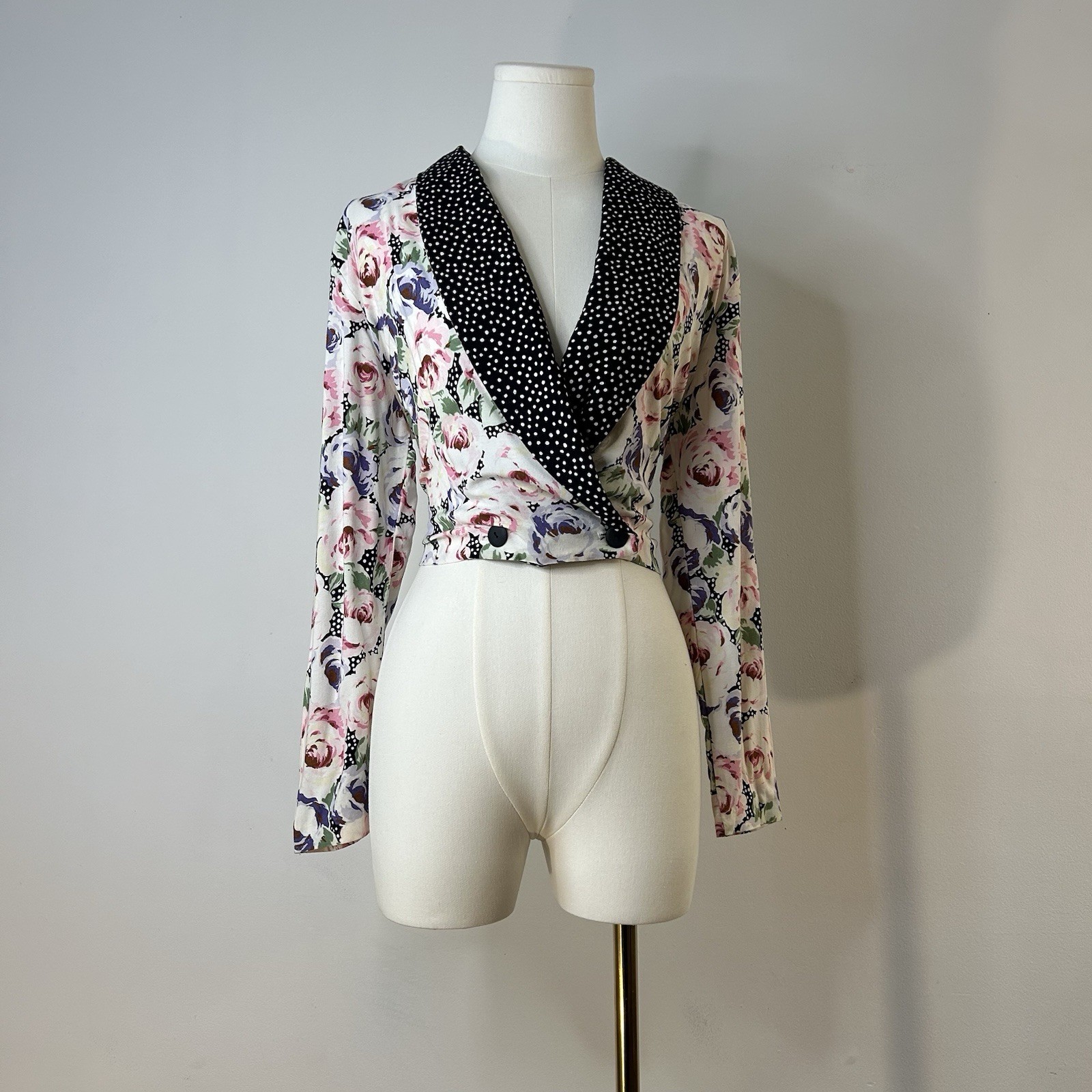 80s Preppy Polka Dot Floral Top 36-38 Inch Bust Romantic Soft Girl Cottagecore