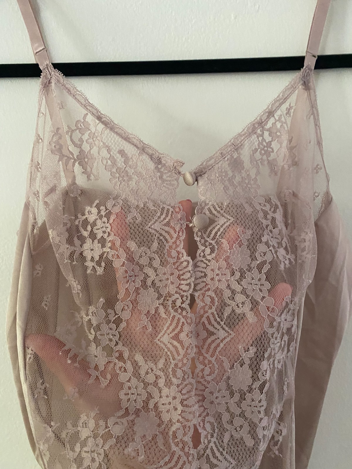 Vintage 1980s Vanity Fair Sheer Lace Cami Taupe Tan Boho Medium