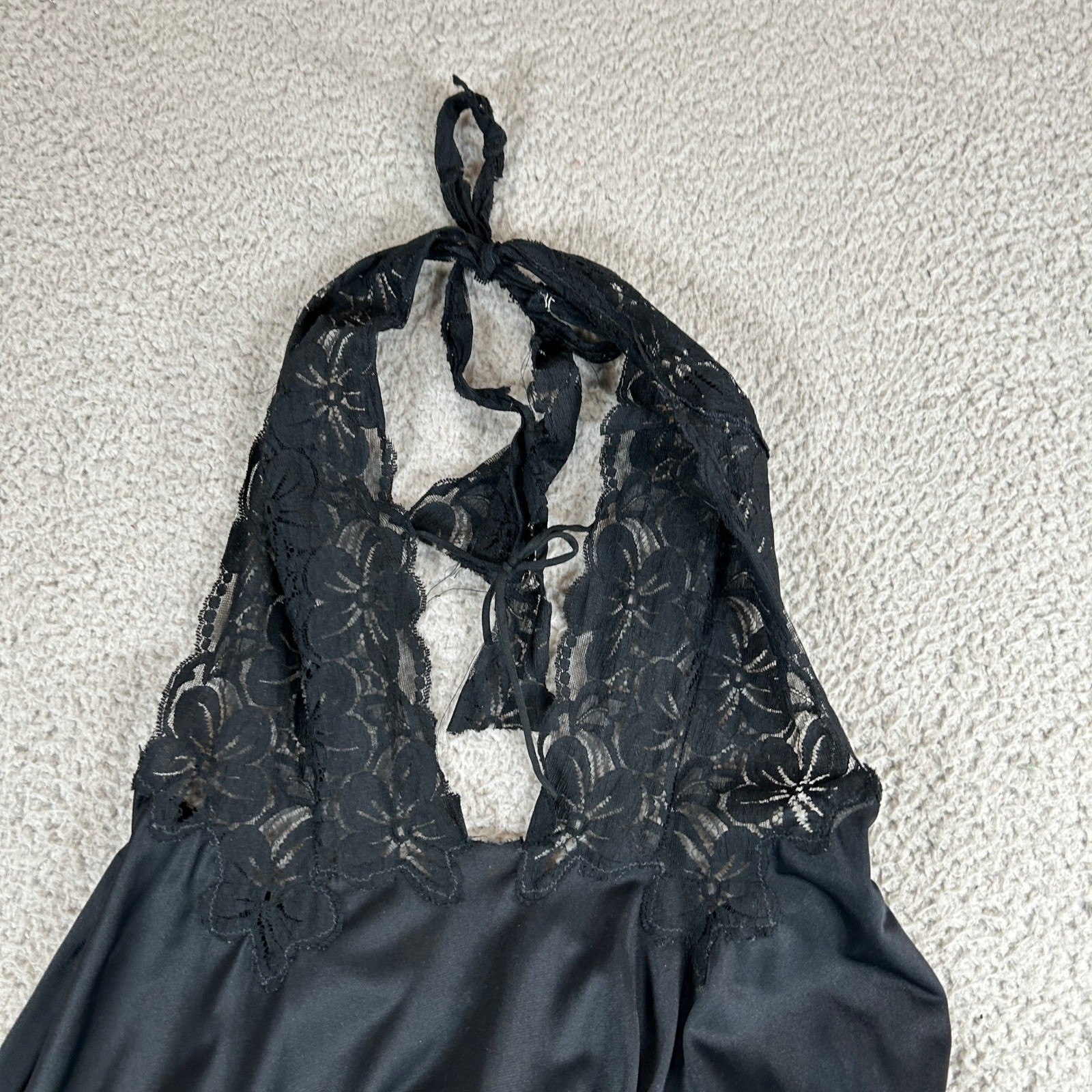 Vintage Glydons Hollywood Black Lace Halter Maxi Nightgown Lingerie Dress Small