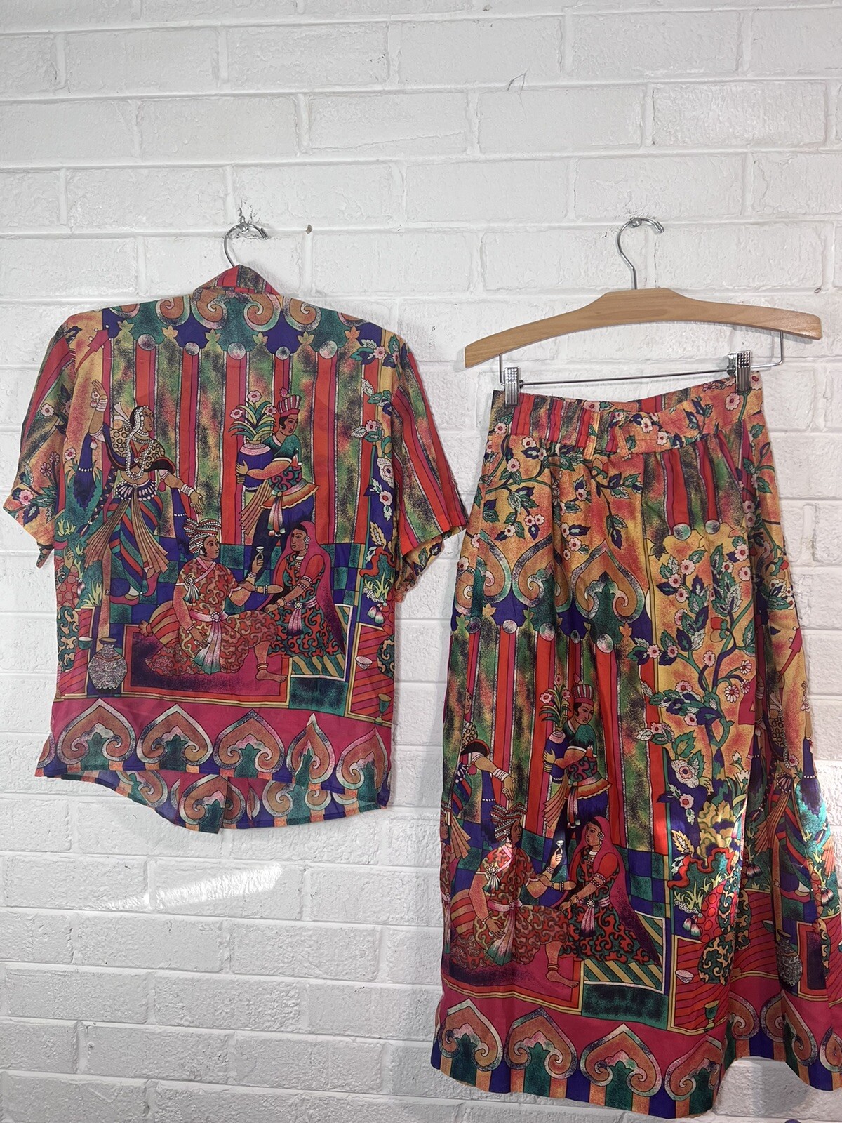 Vintage 80’s Howard Wolf Colorful Ethnic Skirt Matching Blouse Set Women’s 10