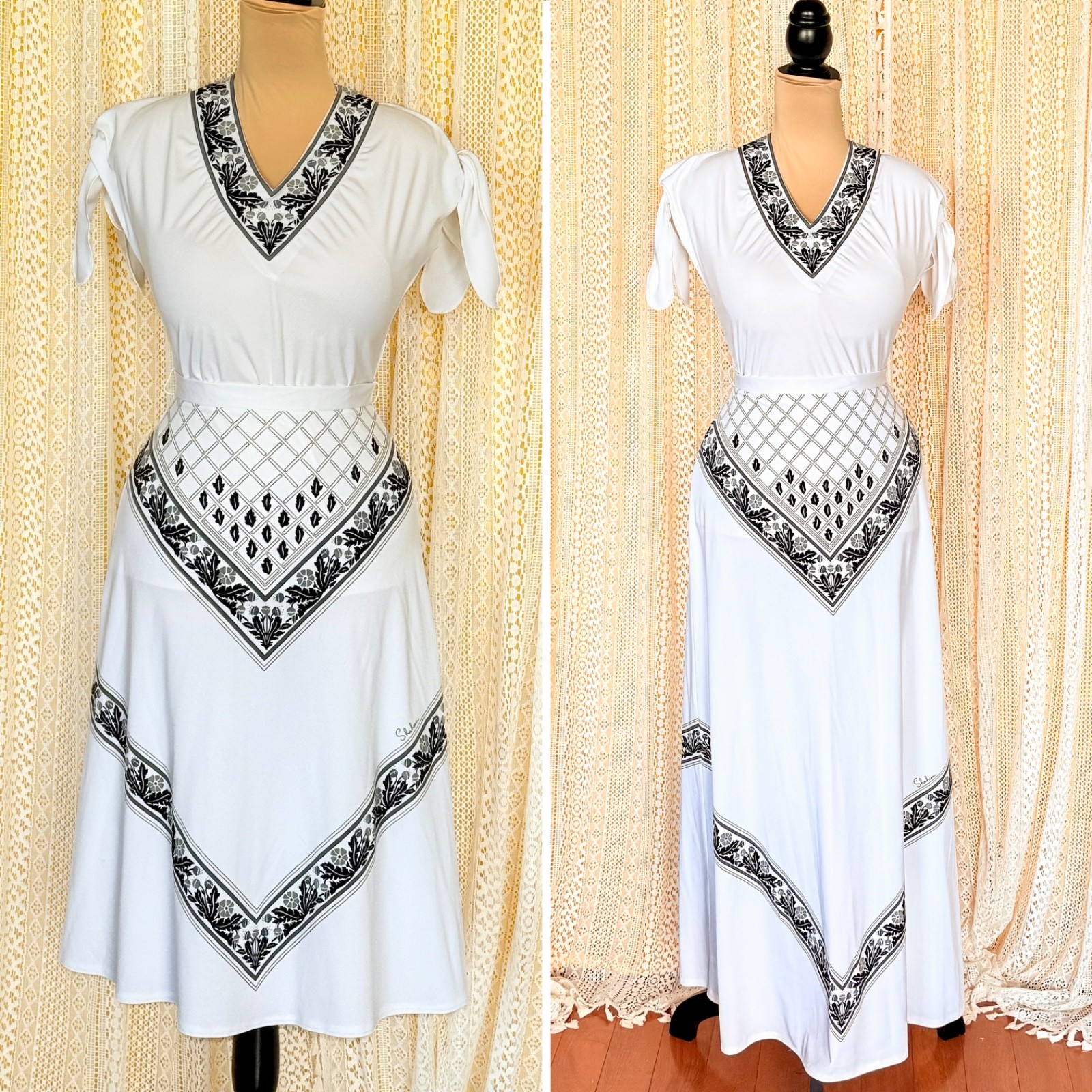 VTG 70s Miss Shaheen Hawaiian 3pc Convertible Hosting Set 2 Skirts with Top XS-S