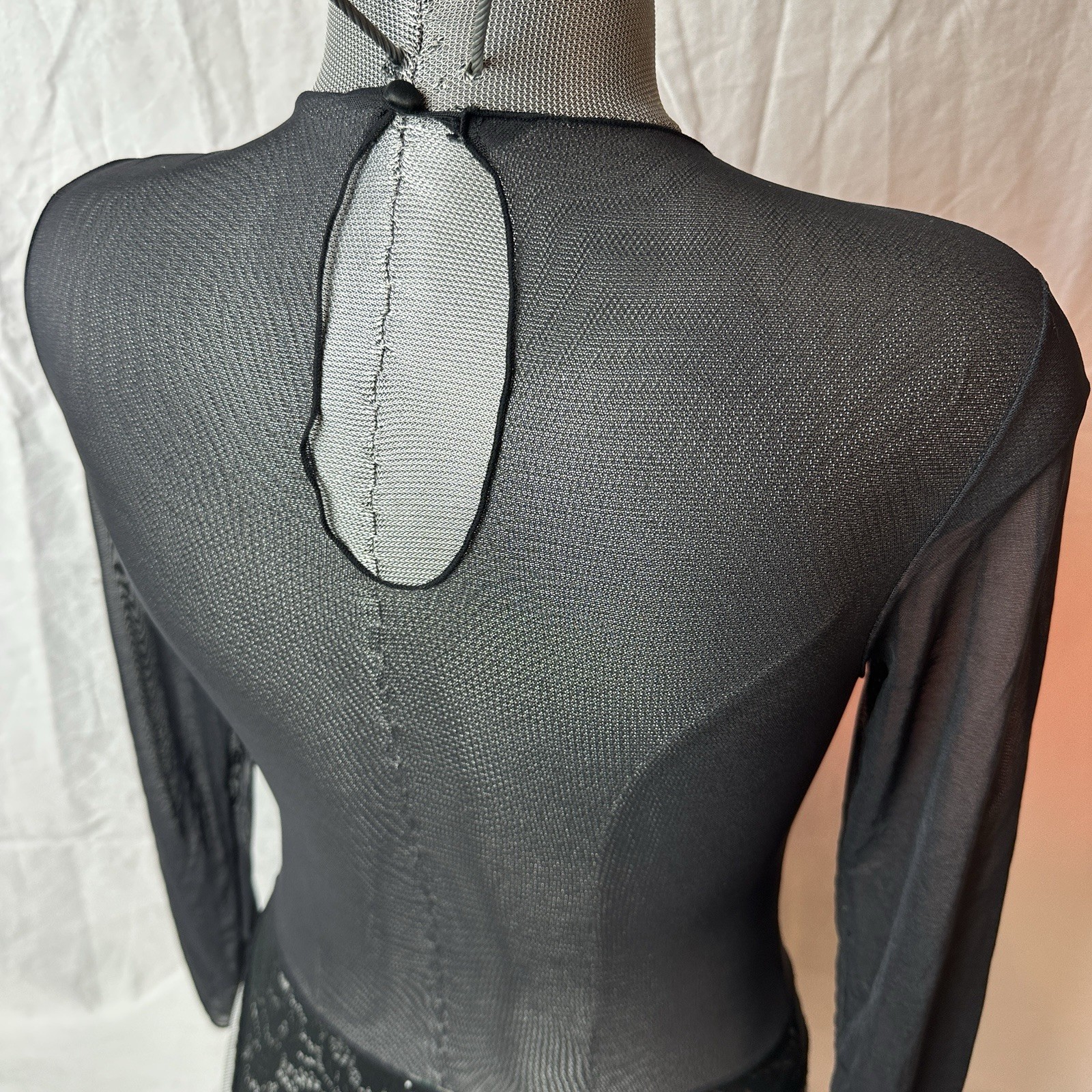 Vtg 80s Guy Laroche Black Sheet Bodysuit Teddy Romper Lace Bottom Sz S Nylon